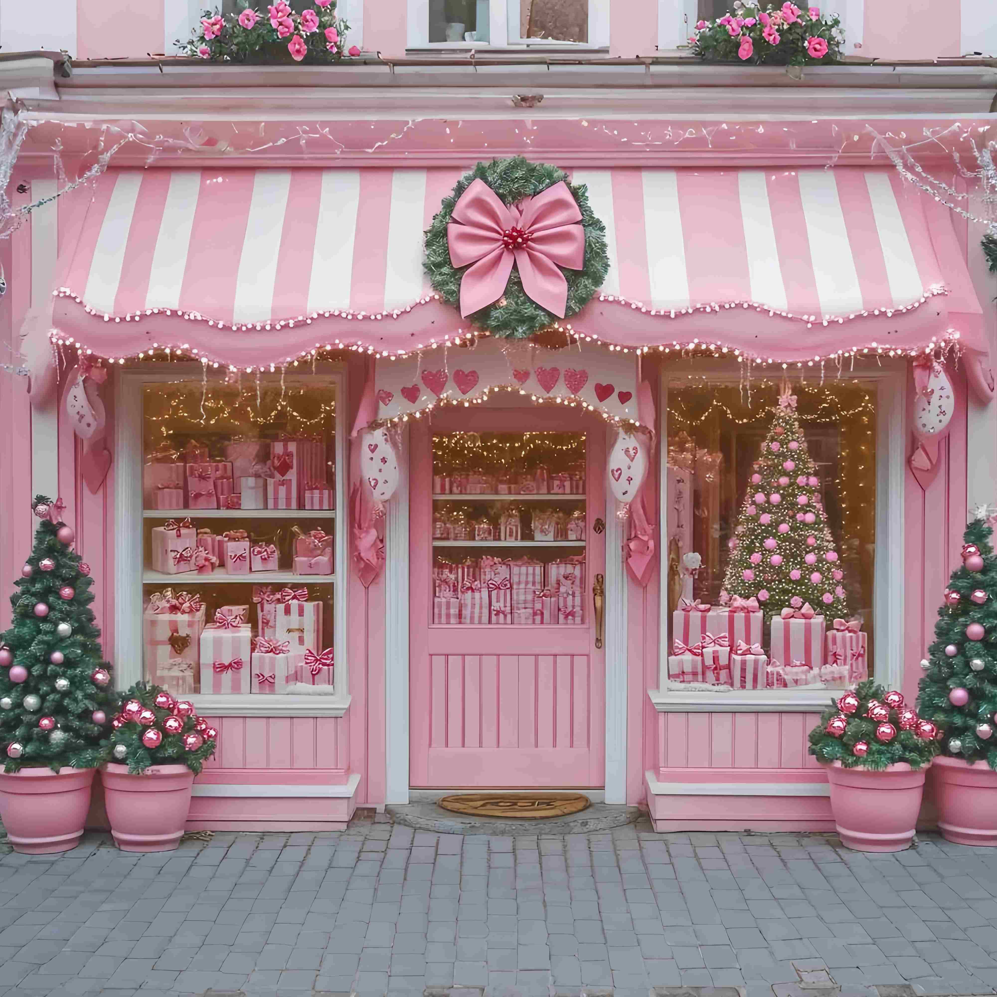 Pink Christmas Backdrop Pink Candy Shop Festive Holiday Display Christmas Backdrops Sale TWW58-72