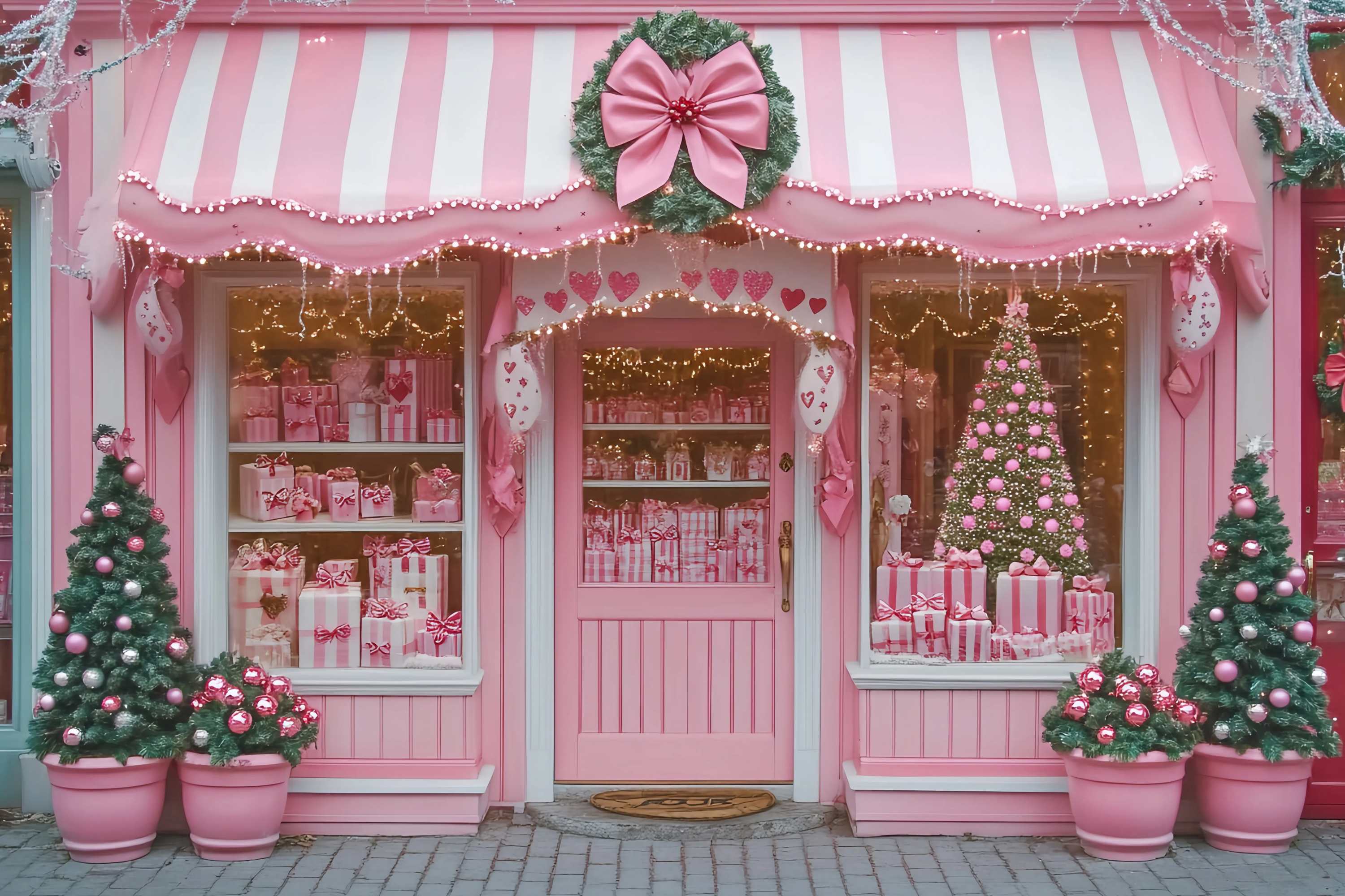 Pink Christmas Backdrop Pink Candy Shop Festive Holiday Display Christmas Backdrops Sale TWW58-72