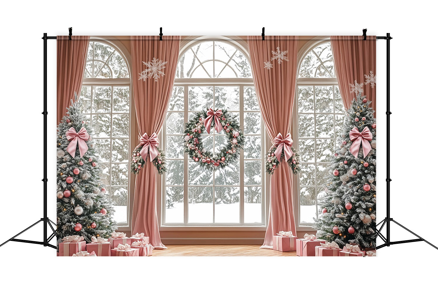 Pink Christmas Backdrop Elegant Pink Curtain Winter Wonderland Christmas Backdrop for Photos TWW58-73