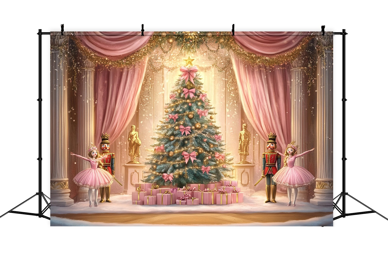 Nutcracker Backdrop Ballet Pink Christmas Magic Christmas Photography Backdrops TWW58-74