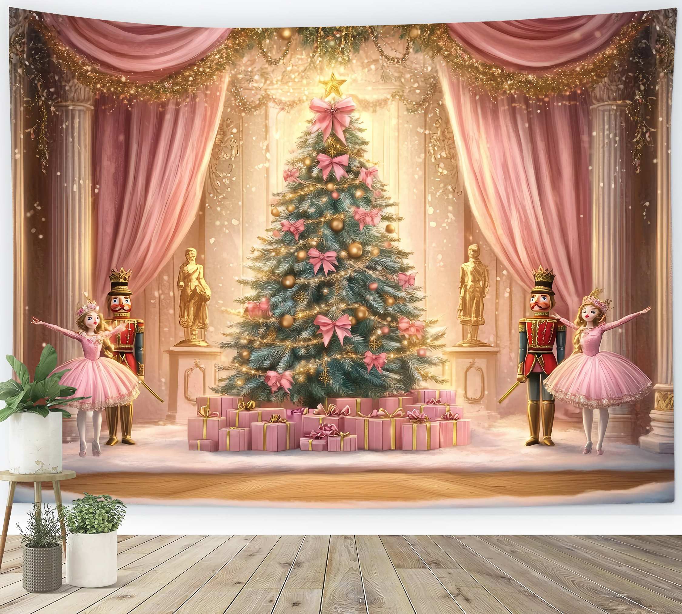 Nutcracker Backdrop Ballet Pink Christmas Magic Christmas Photography Backdrops TWW58-74