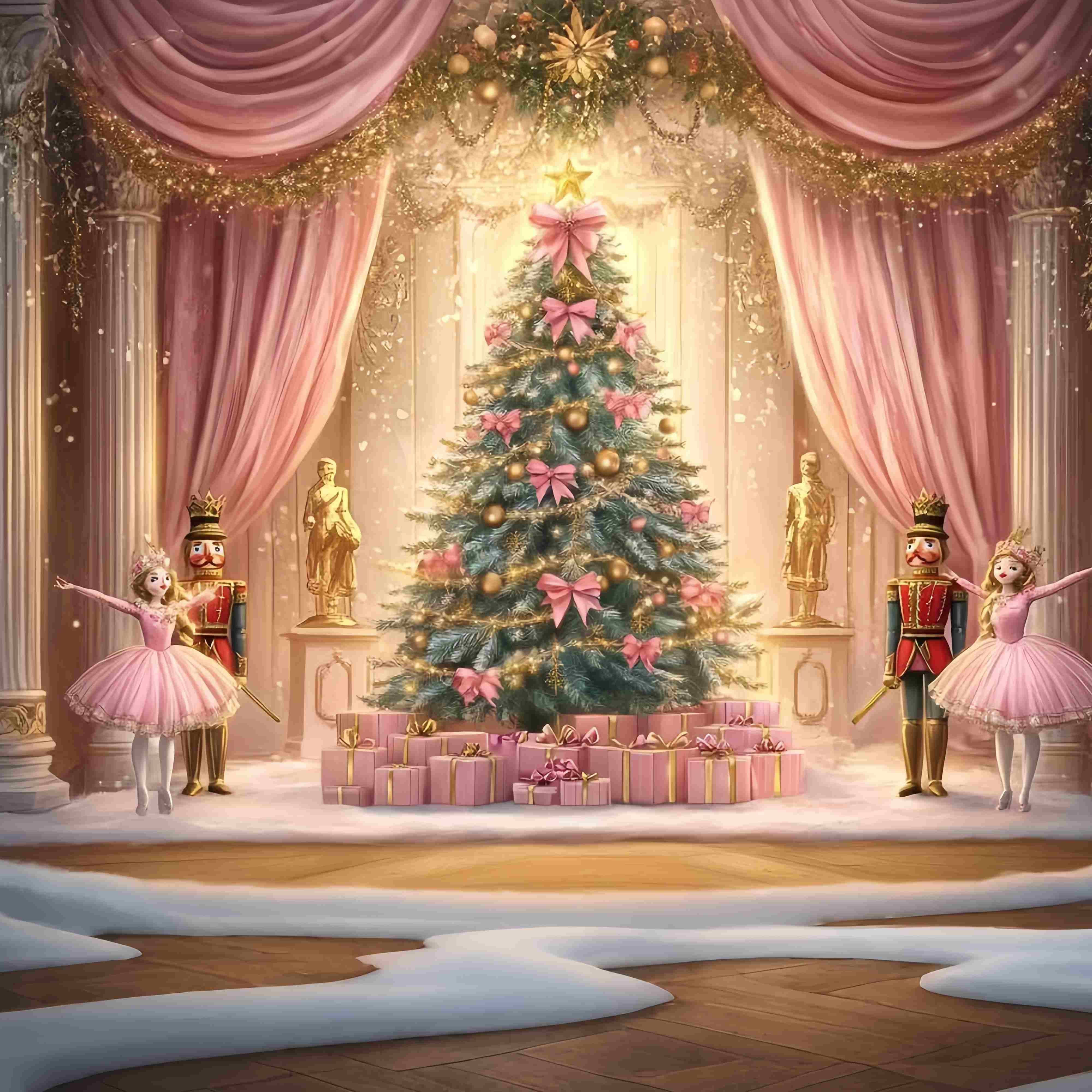 Nutcracker Backdrop Ballet Pink Christmas Magic Christmas Photography Backdrops TWW58-74