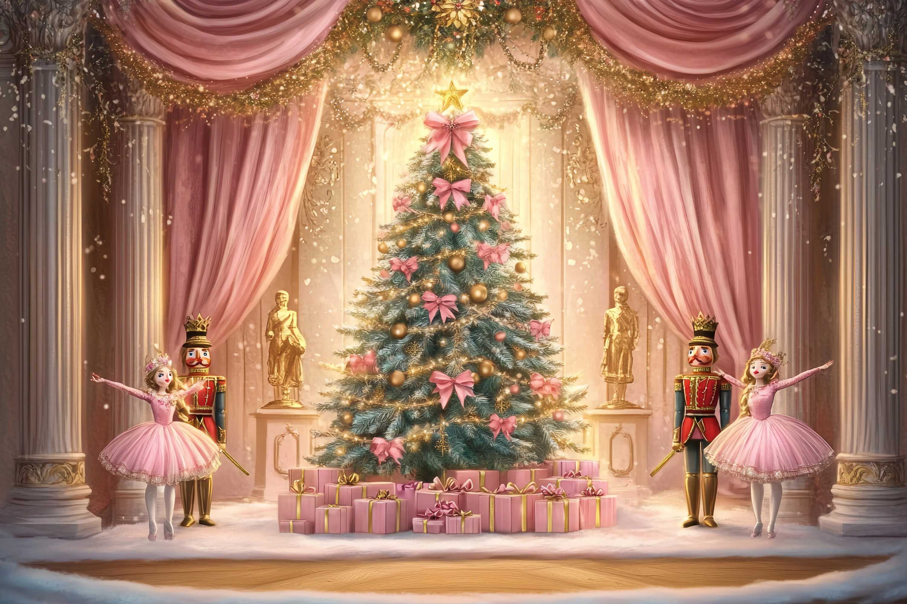 Nutcracker Backdrop Ballet Pink Christmas Magic Christmas Photography Backdrops TWW58-74