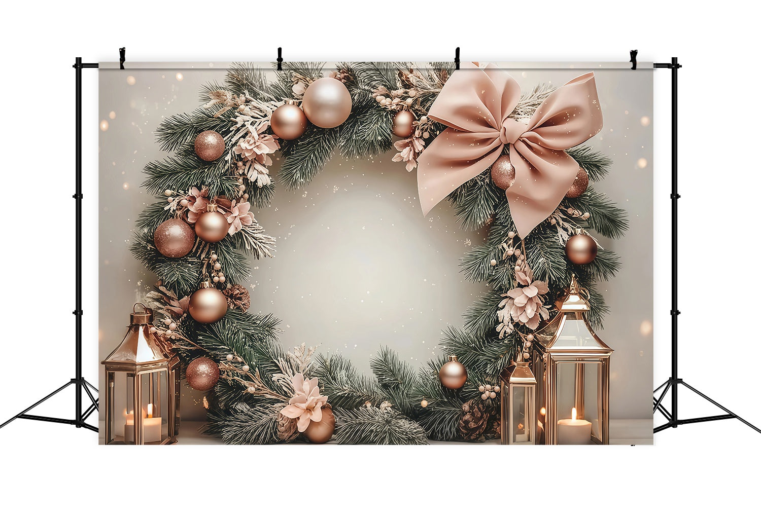 Pink Christmas Backdrop Blush Bauble Pine Wreath Lantern Glow Christmas Photography Backdrops TWW58-78