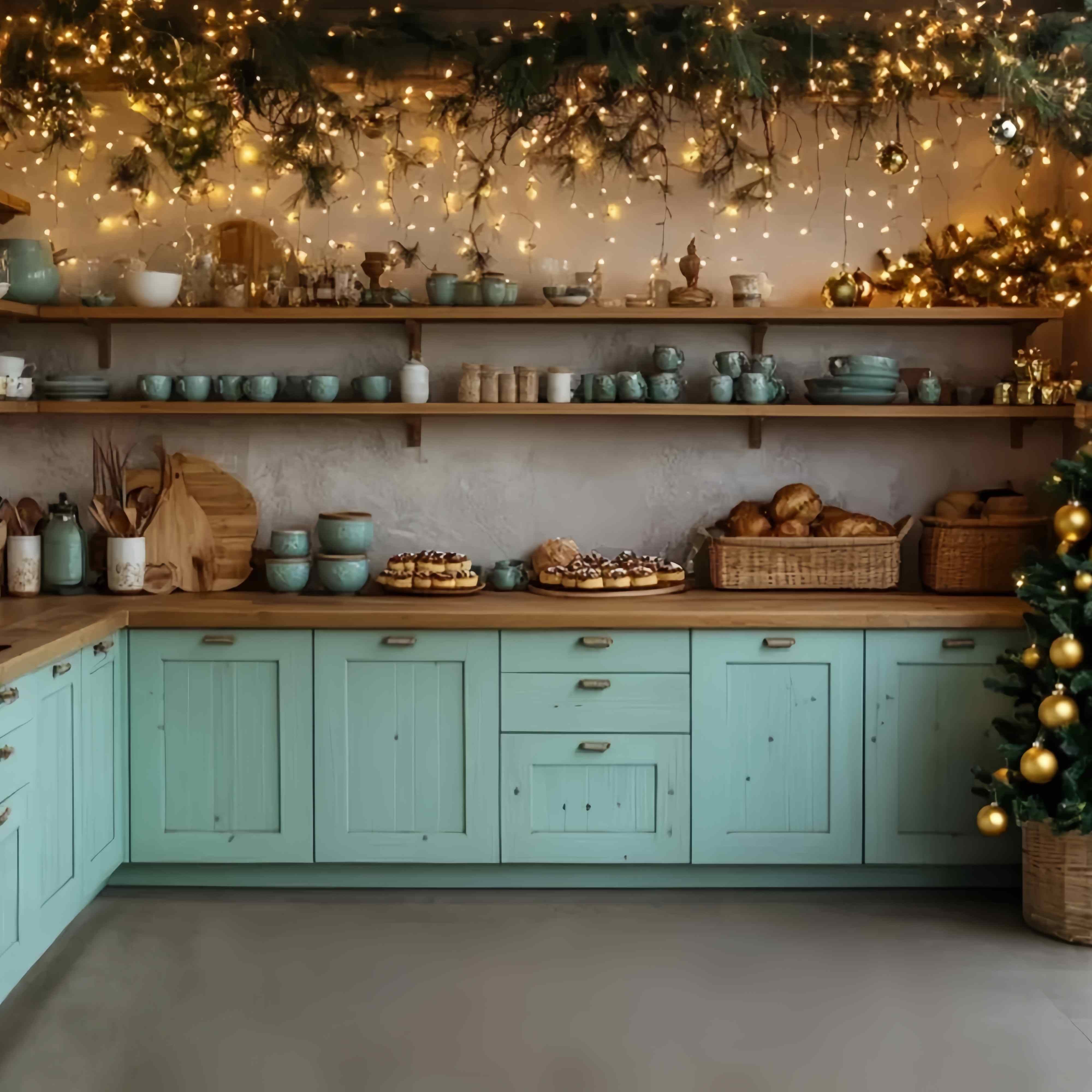 Christmas Kitchen Backdrop Rustic Kitchen Christmas Bakery Decor Christmas Backdrops 10x10 TWW58-83