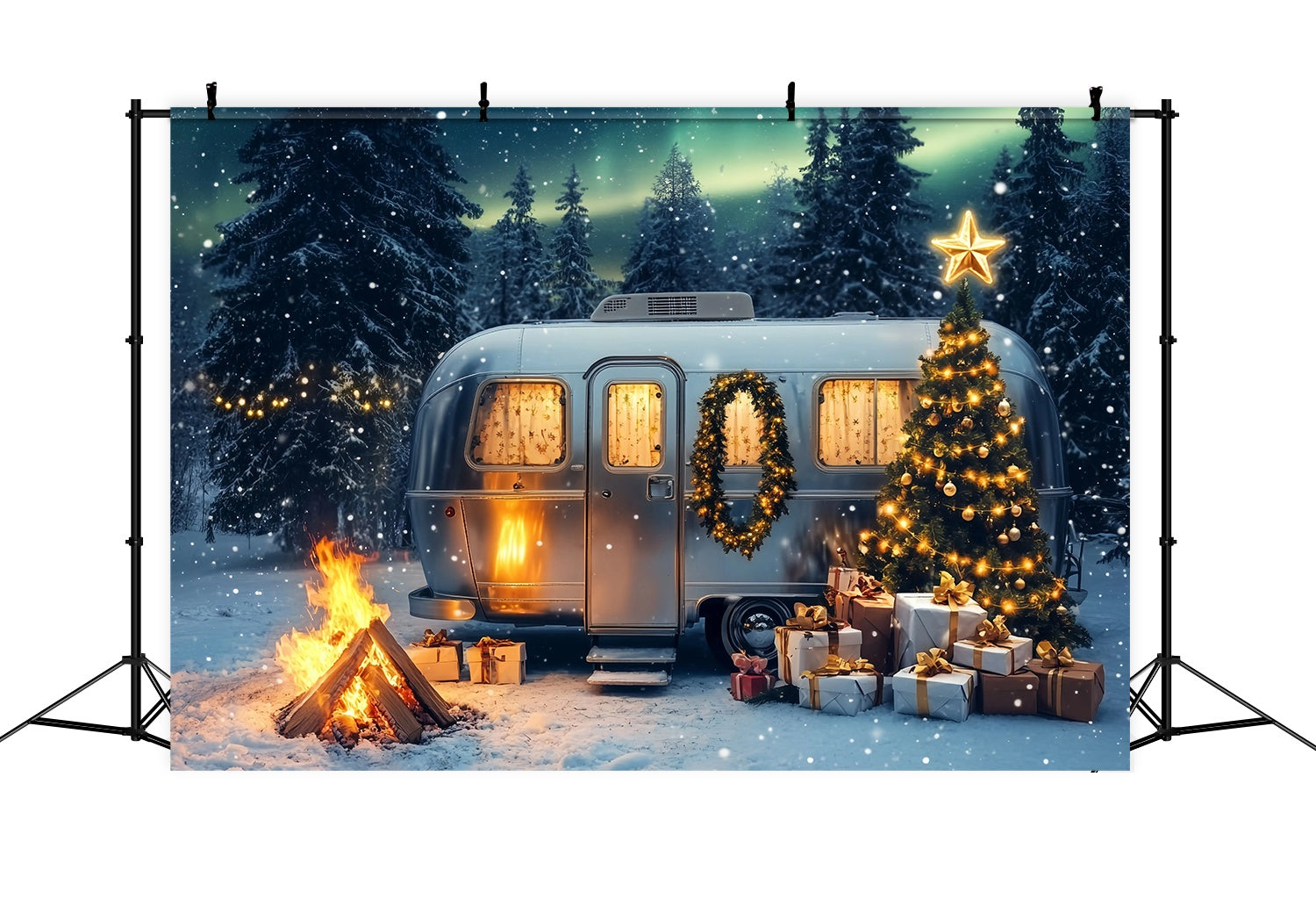 Christmas Tree Farm Backdrop Snowy Camper Christmas Tree Magic Backdrop Christmas TWW58-86