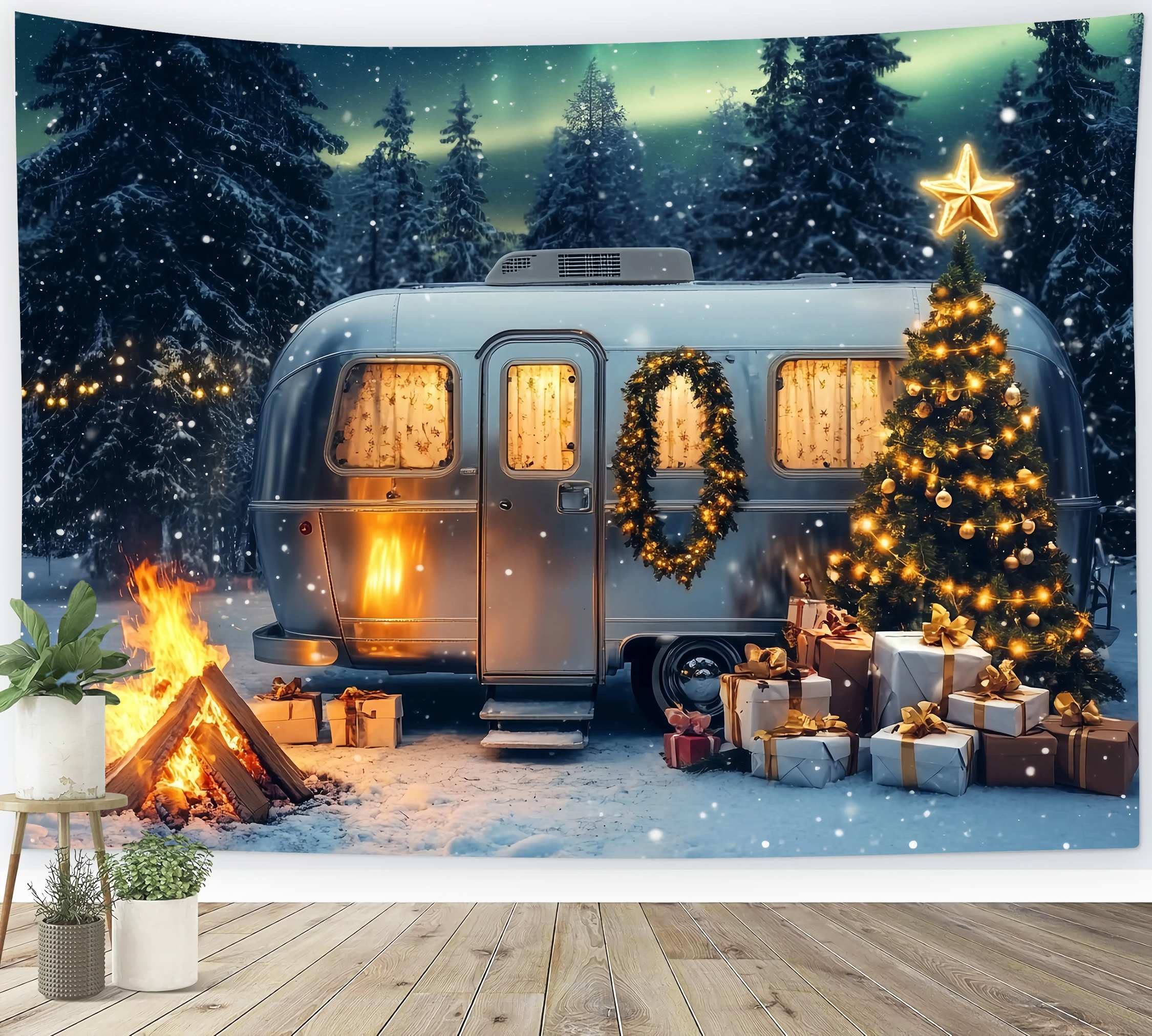 Christmas Tree Farm Backdrop Snowy Camper Christmas Tree Magic Backdrop Christmas TWW58-86