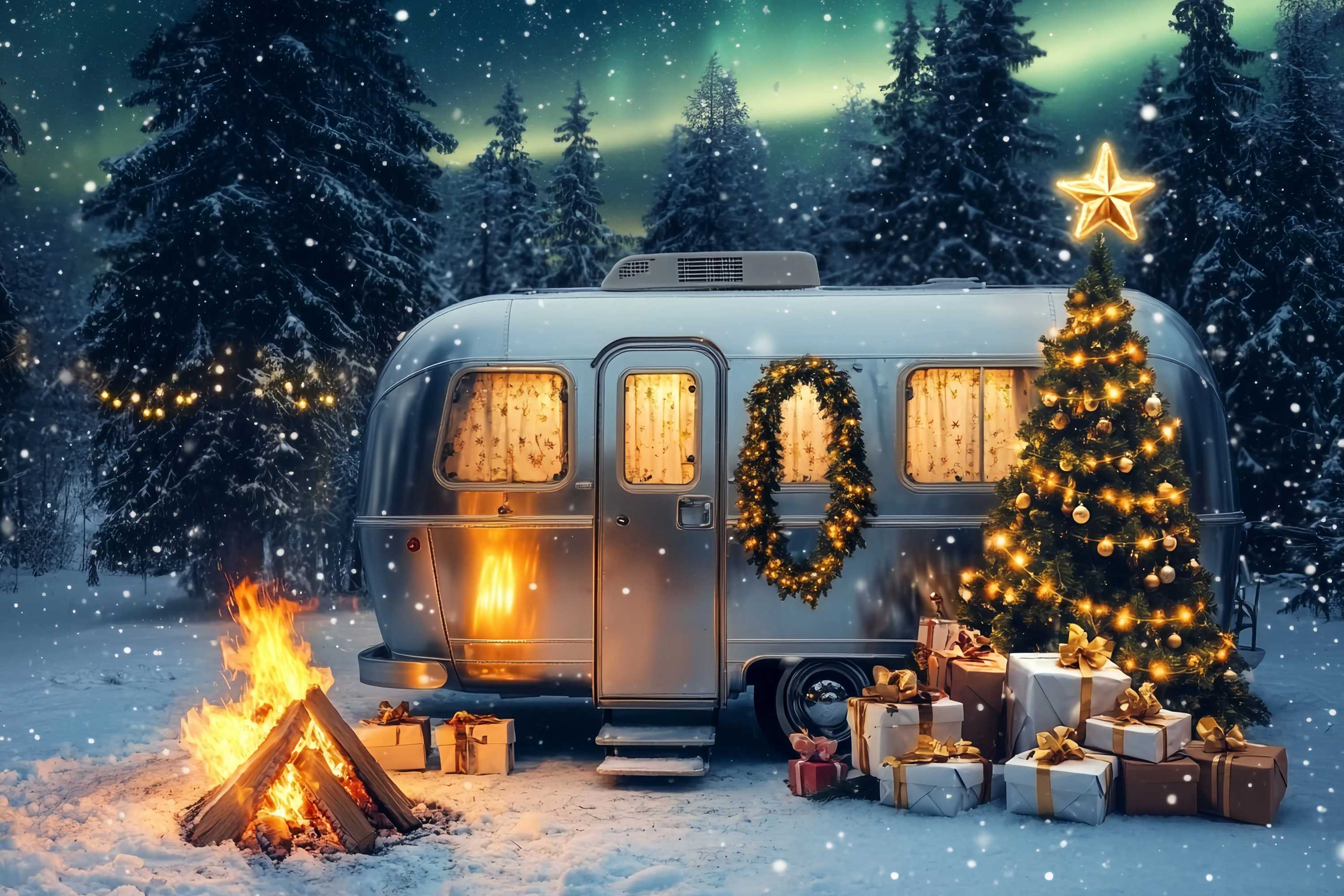 Christmas Tree Farm Backdrop Snowy Camper Christmas Tree Magic Backdrop Christmas TWW58-86