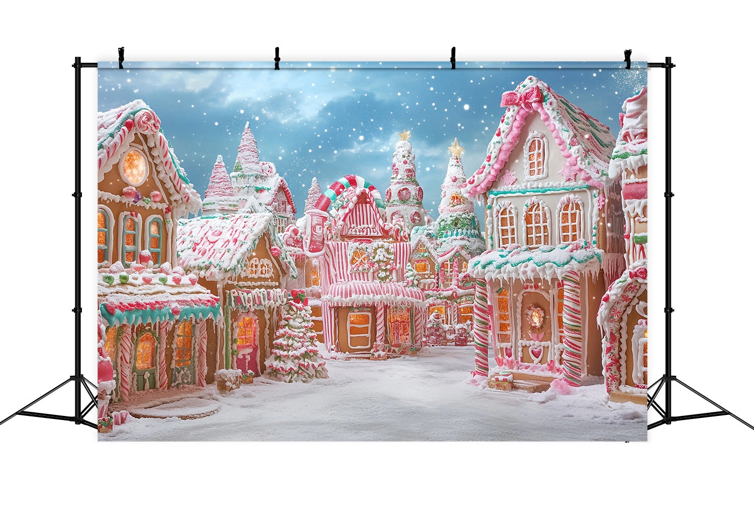 Candyland Christmas Backdrop Candy Cane Gingerbread Village Wonderland Christmas Backdrops for Photos TWW58-87