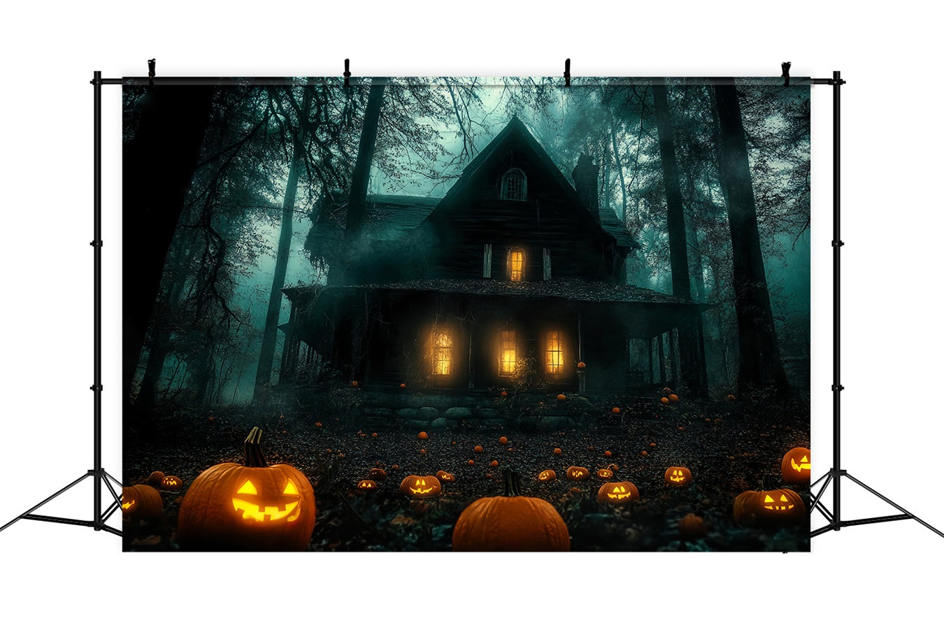 Haunted House Backdrop Pumpkin Path to Haunted Forest House Halloween Backdrops TWW58-9
