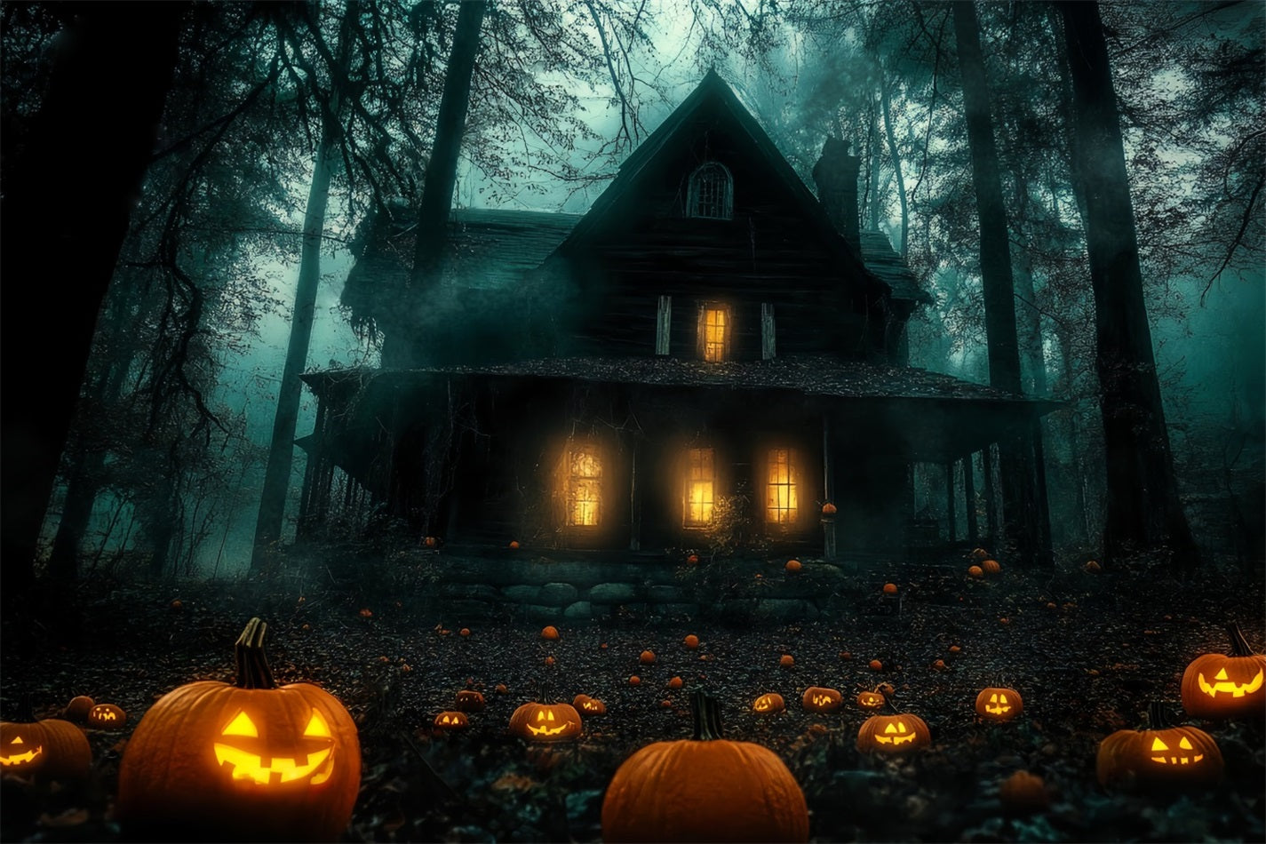 Haunted House Backdrop Pumpkin Path to Haunted Forest House Halloween Backdrops TWW58-9