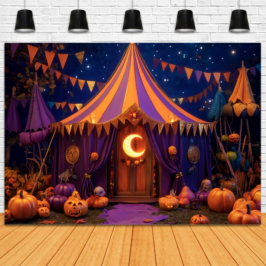 Halloween Circus Backdrop Pumpkin Crescent Moon Tent Circus Backdrop TWW59-1