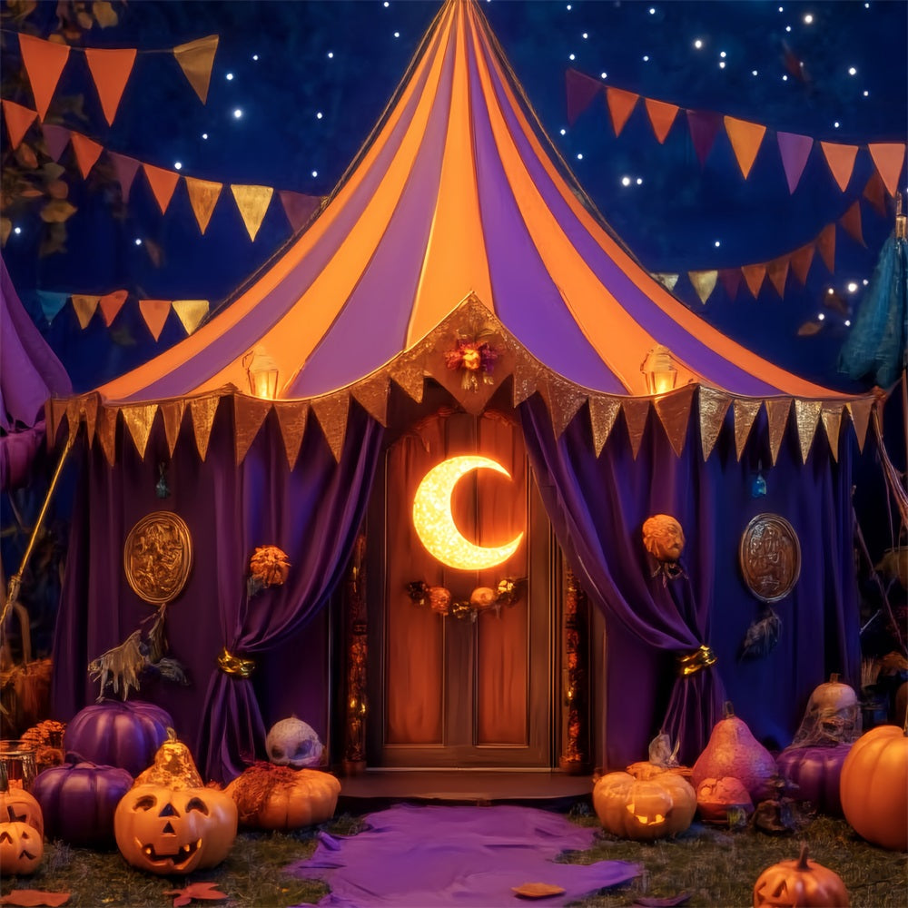 Halloween Circus Backdrop Pumpkin Crescent Moon Tent Circus Backdrop TWW59-1