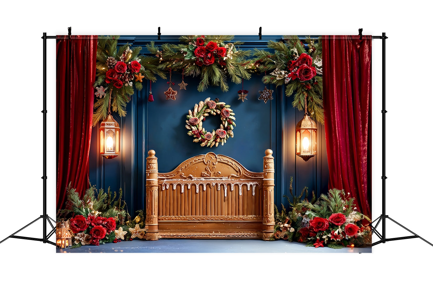 Christmas Headboard Backdrop Festive Red Curtain Garland Christmas Backdrop TWW59-100