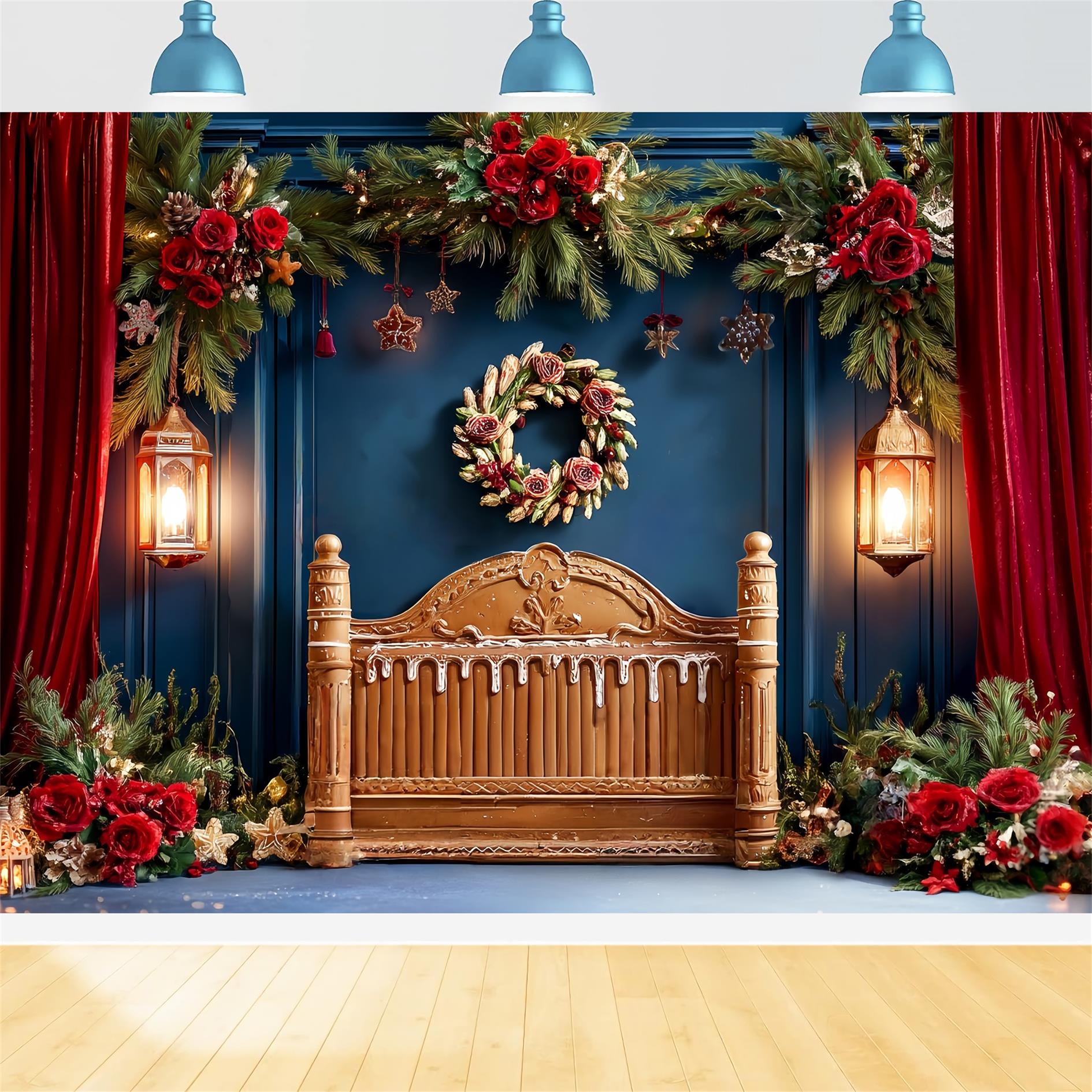 Christmas Headboard Backdrop Festive Red Curtain Garland Christmas Backdrop TWW59-100