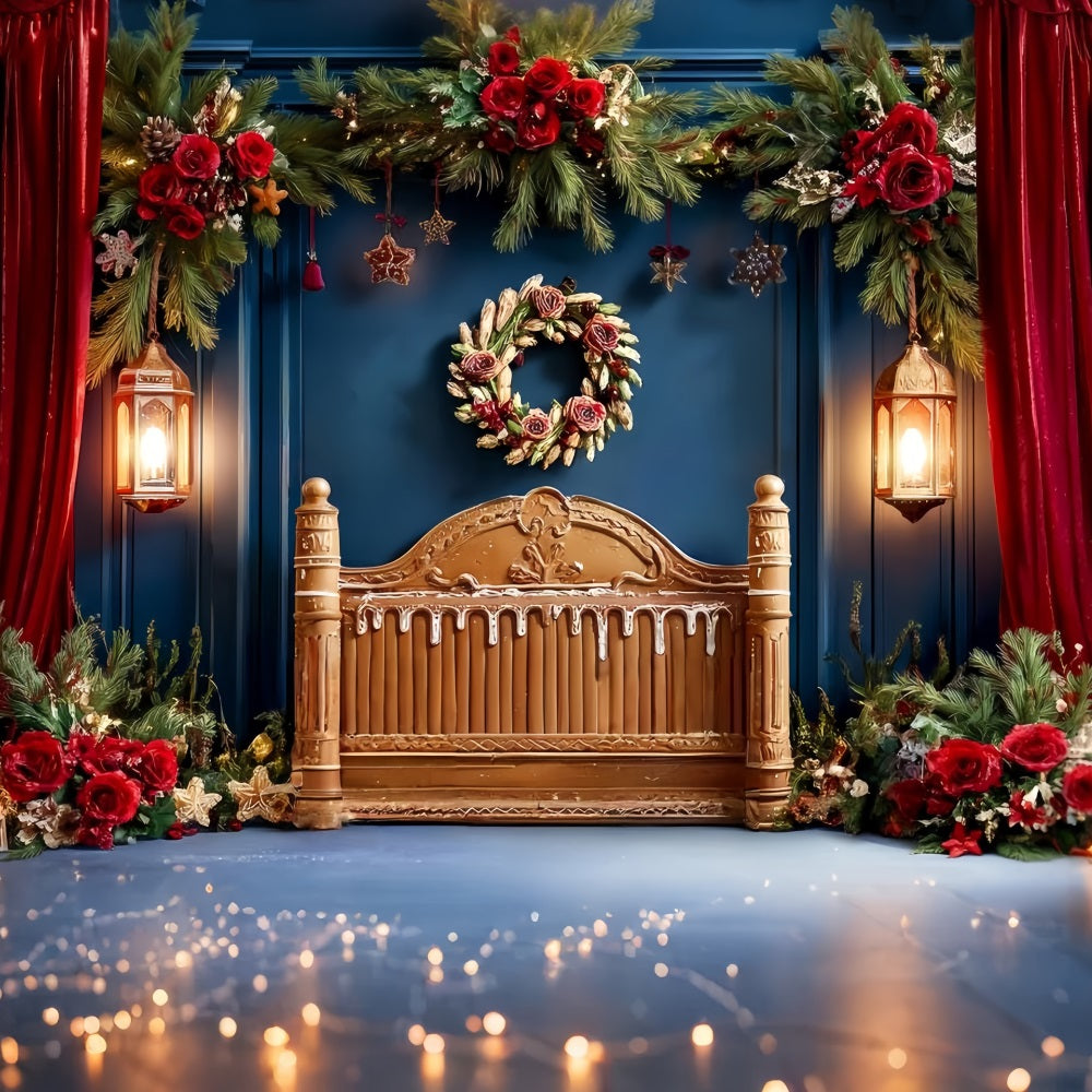 Christmas Headboard Backdrop Festive Red Curtain Garland Christmas Backdrop TWW59-100