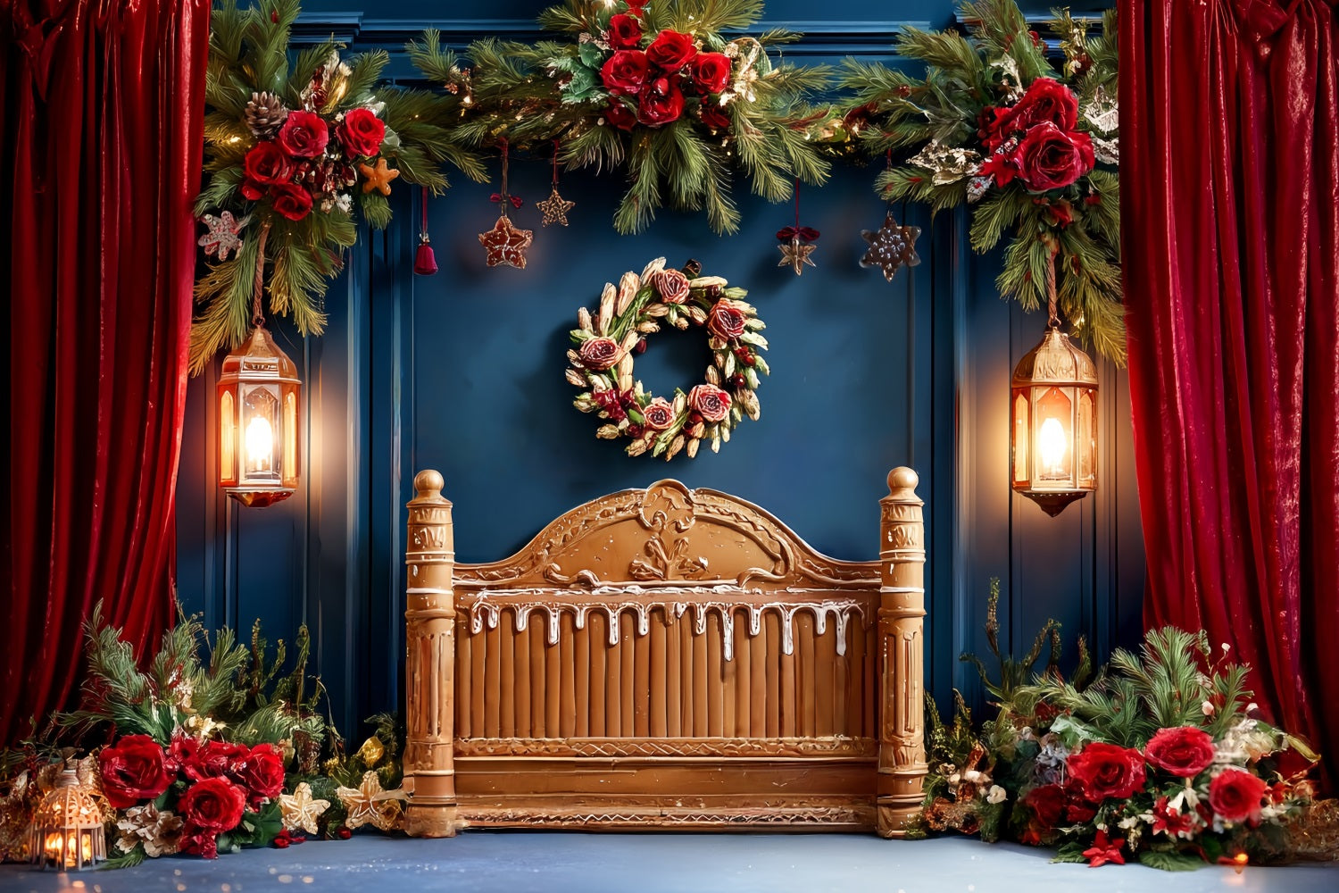 Christmas Headboard Backdrop Festive Red Curtain Garland Christmas Backdrop TWW59-100