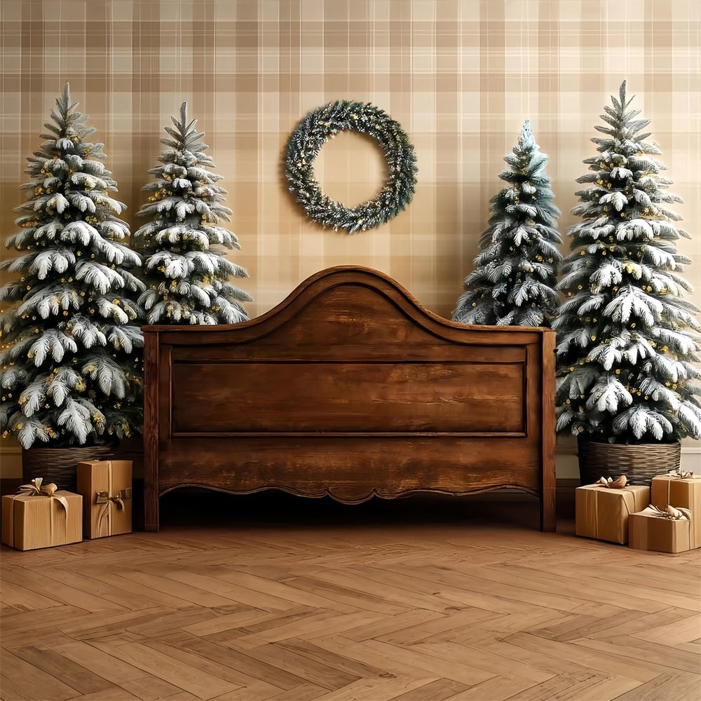 Christmas Headboard Backdrop Frosted Fir Rustic Bed Christmas Backdrops TWW59-101