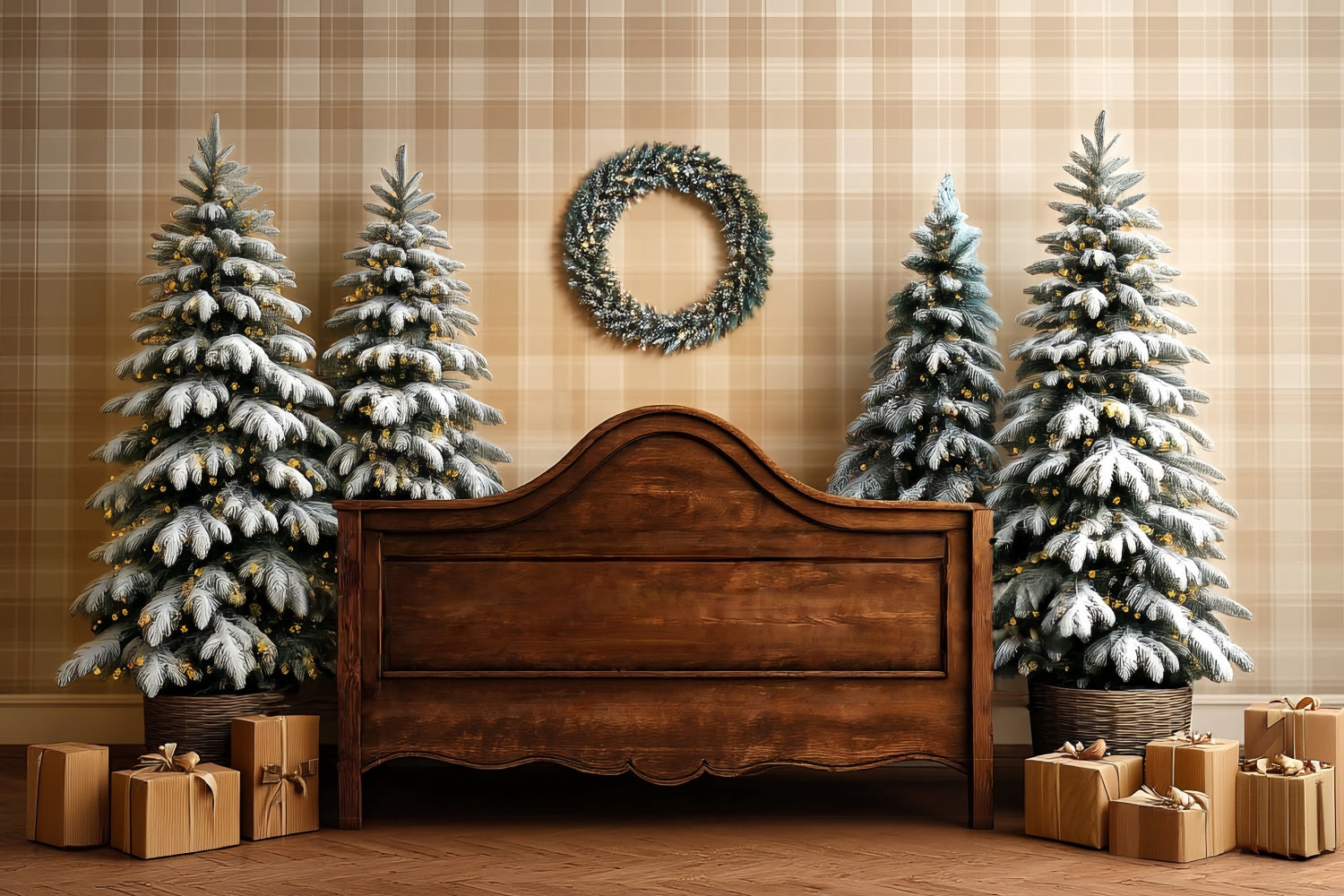 Christmas Headboard Backdrop Frosted Fir Rustic Bed Christmas Backdrops TWW59-101