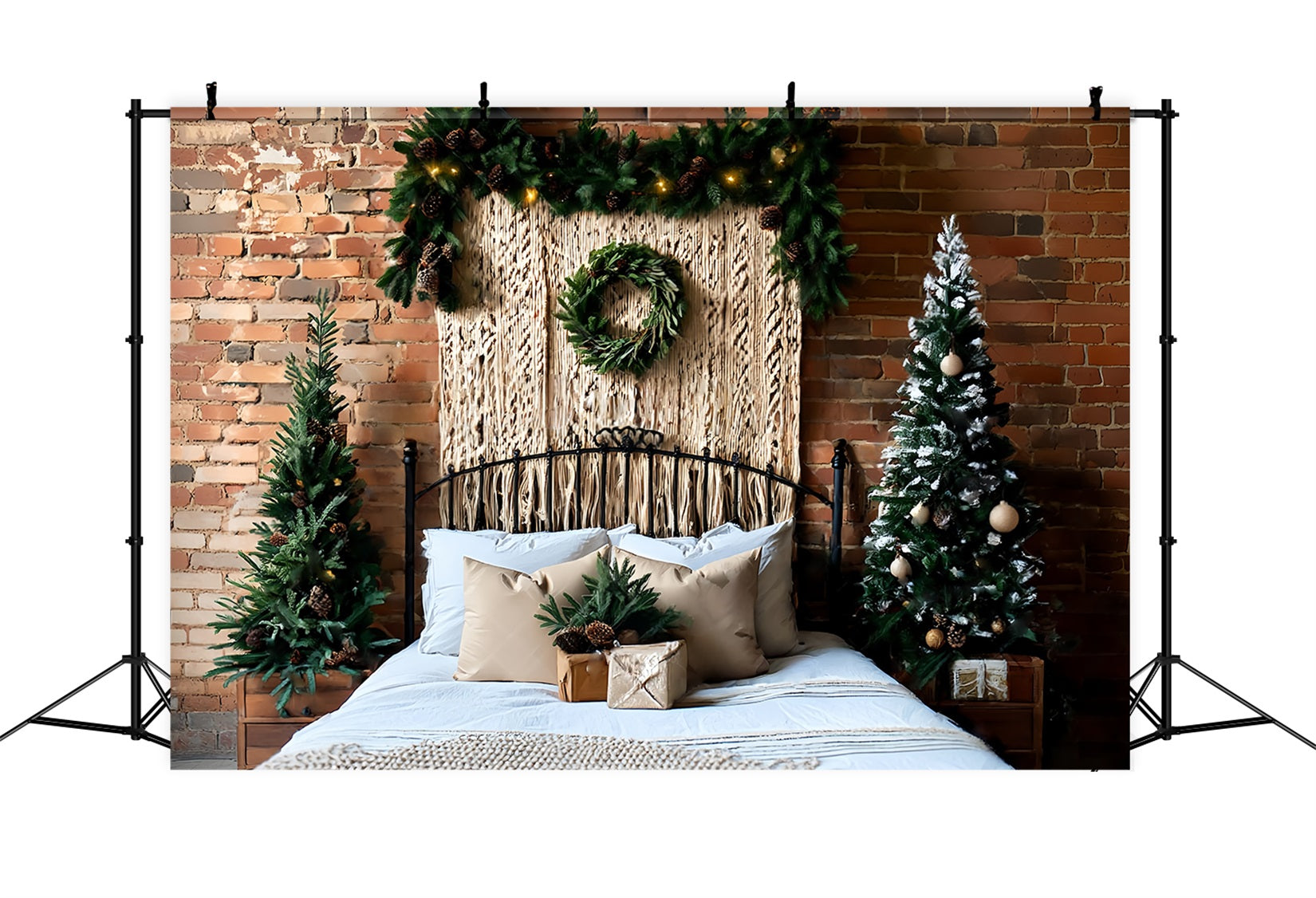 Headboard Backdrop Macrame Rustic Bed Christmas Backdrop for Photos TWW59-103