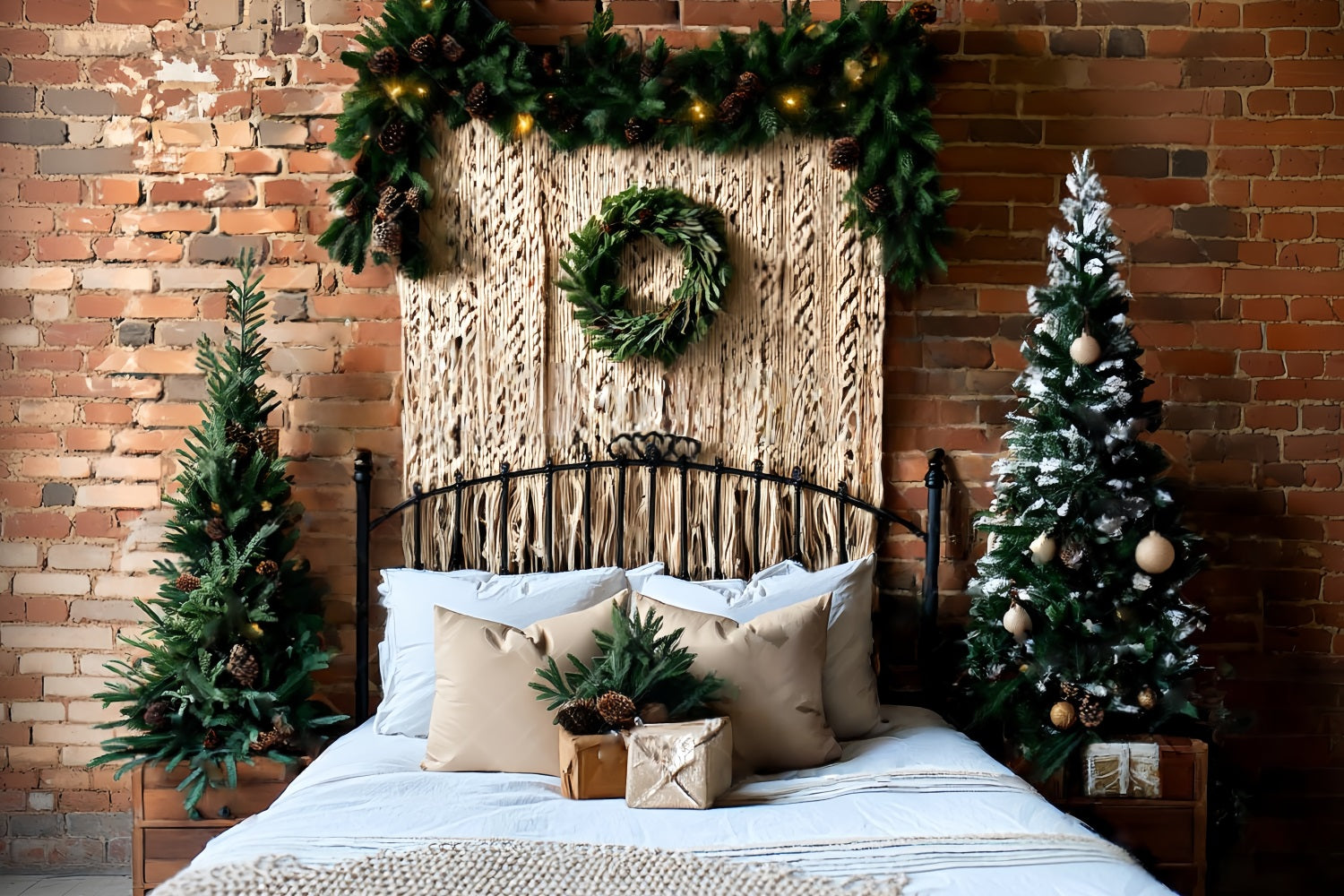 Headboard Backdrop Macrame Rustic Bed Christmas Backdrop for Photos TWW59-103