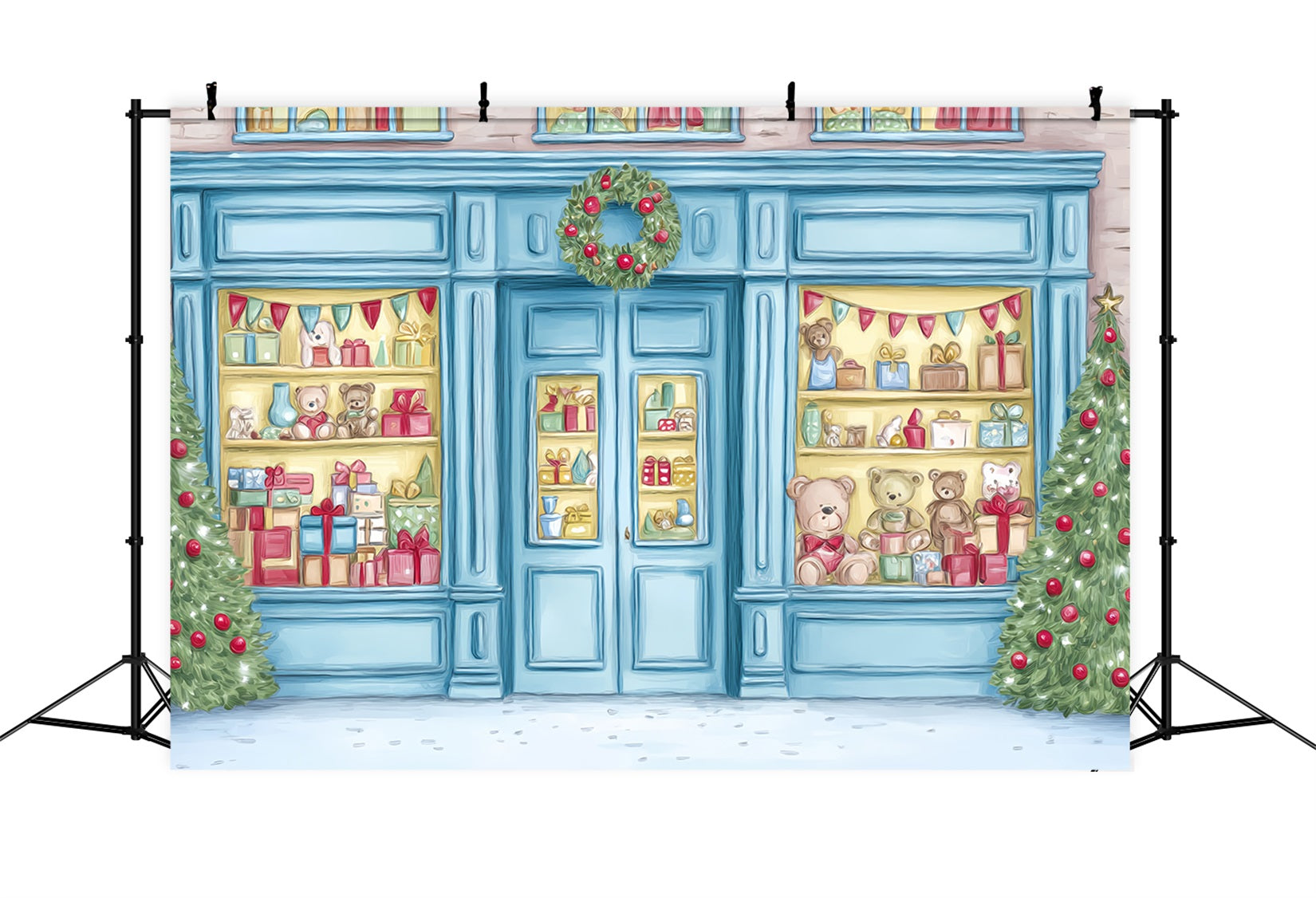 Toy Store Backdrop Toy Storefront Teddy Bears Display Christmas Backdrop TWW59-105