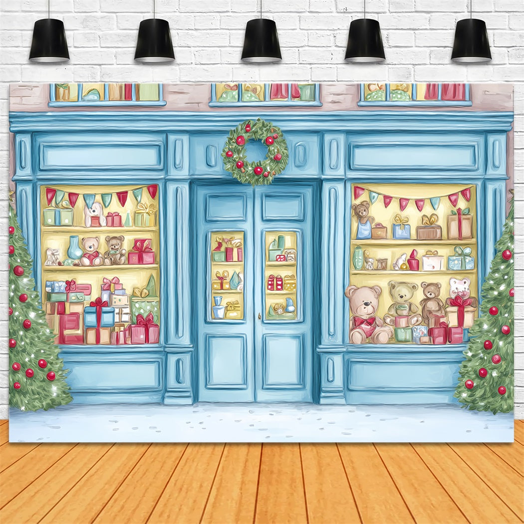 Toy Store Backdrop Toy Storefront Teddy Bears Display Christmas Backdrop TWW59-105