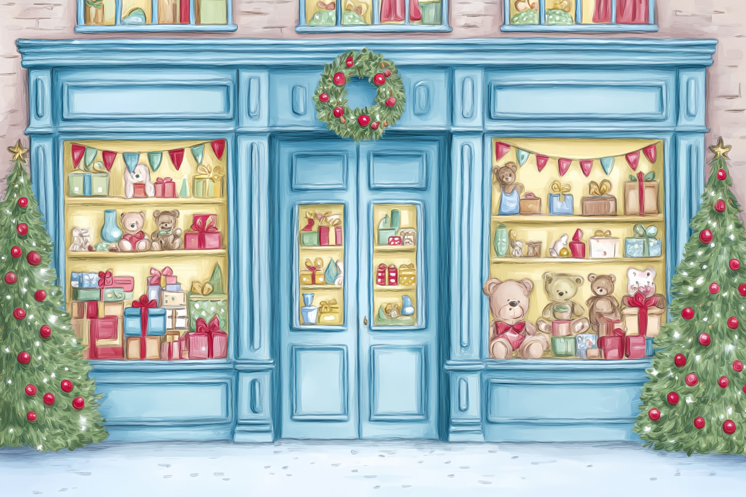 Toy Store Backdrop Toy Storefront Teddy Bears Display Christmas Backdrop TWW59-105