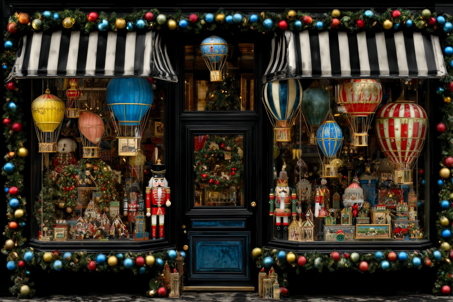Toy Store Backdrop Nutcracker Hot Air Balloon Display Christmas Photo Backdrop TWW59-107