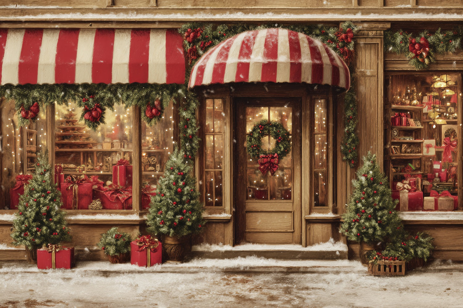 Toy Store Backdrop Candy Cane Gift Shopfront Christmas Photography Backdrops TWW59-109