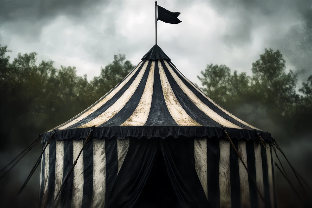 Carnival Tent Backdrop Vintage Black White Tent Circus Carnival Backdrop TWW59-10, 7'W*5'H(2.2*1.5m)