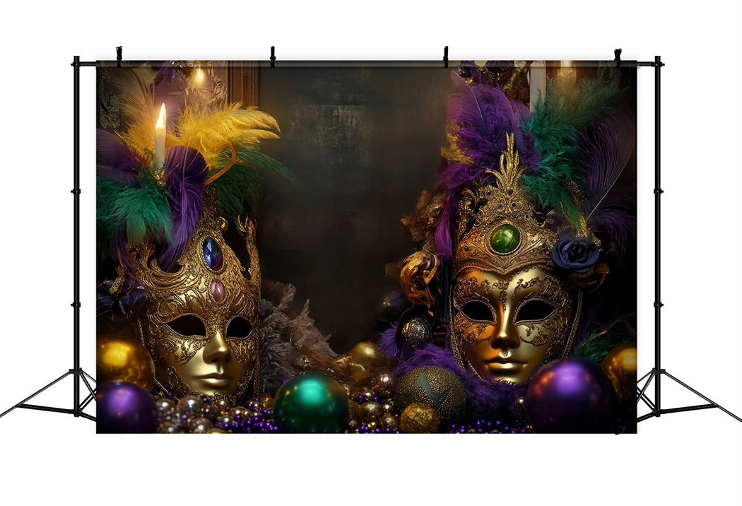 Mask Carnival Backdrop Golden Feathered Masquerade Carnival Backdrop TWW59-11