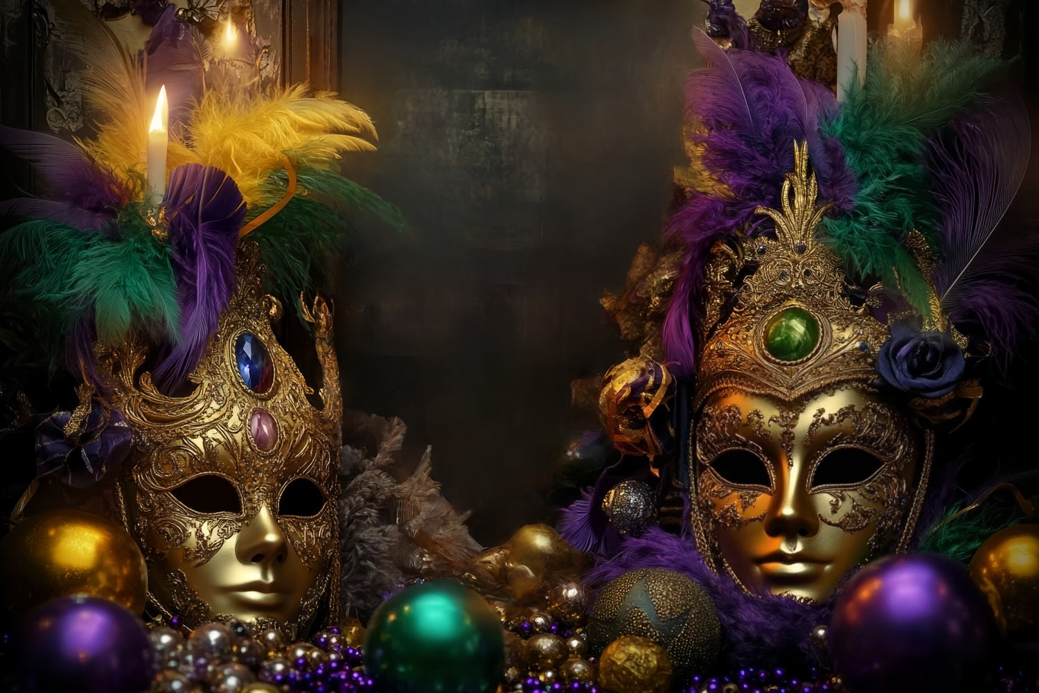 Mask Carnival Backdrop Golden Feathered Masquerade Carnival Backdrop TWW59-11