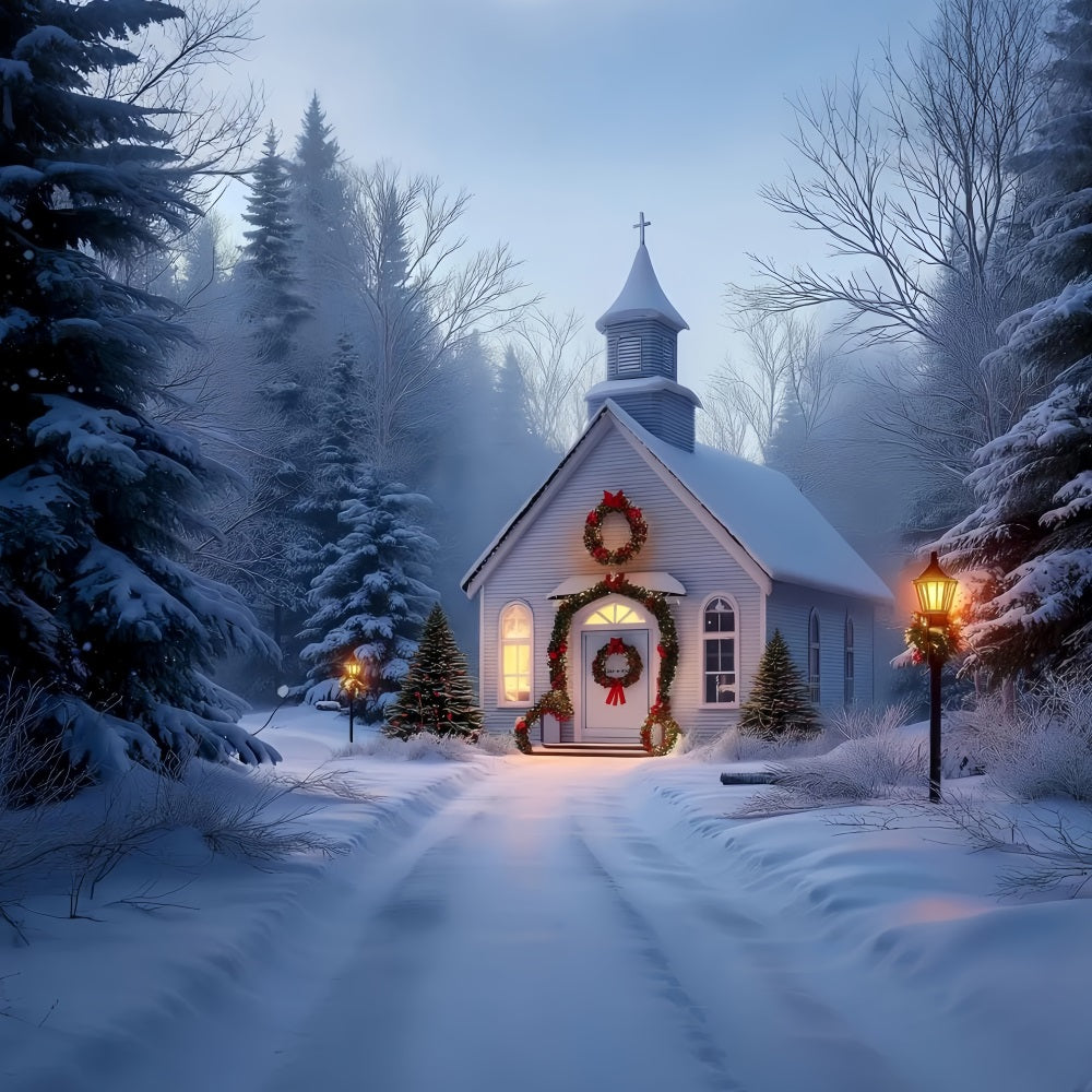 Church Backdrop Frosty Chapel Holiday Glow Christmas Backdrop Photography TWW59-113