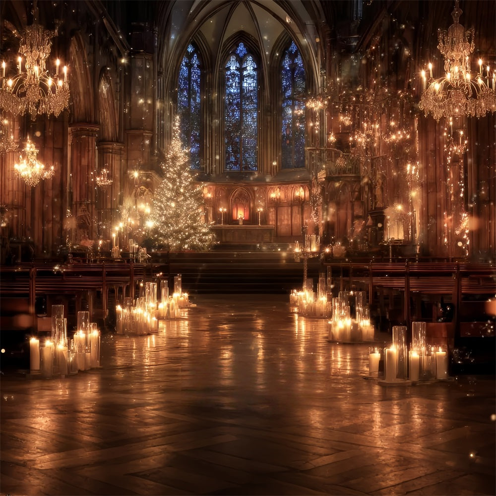 Church Backdrop Golden Candlelit Cathedral Magic Christmas Photography Backdrops TWW59-114