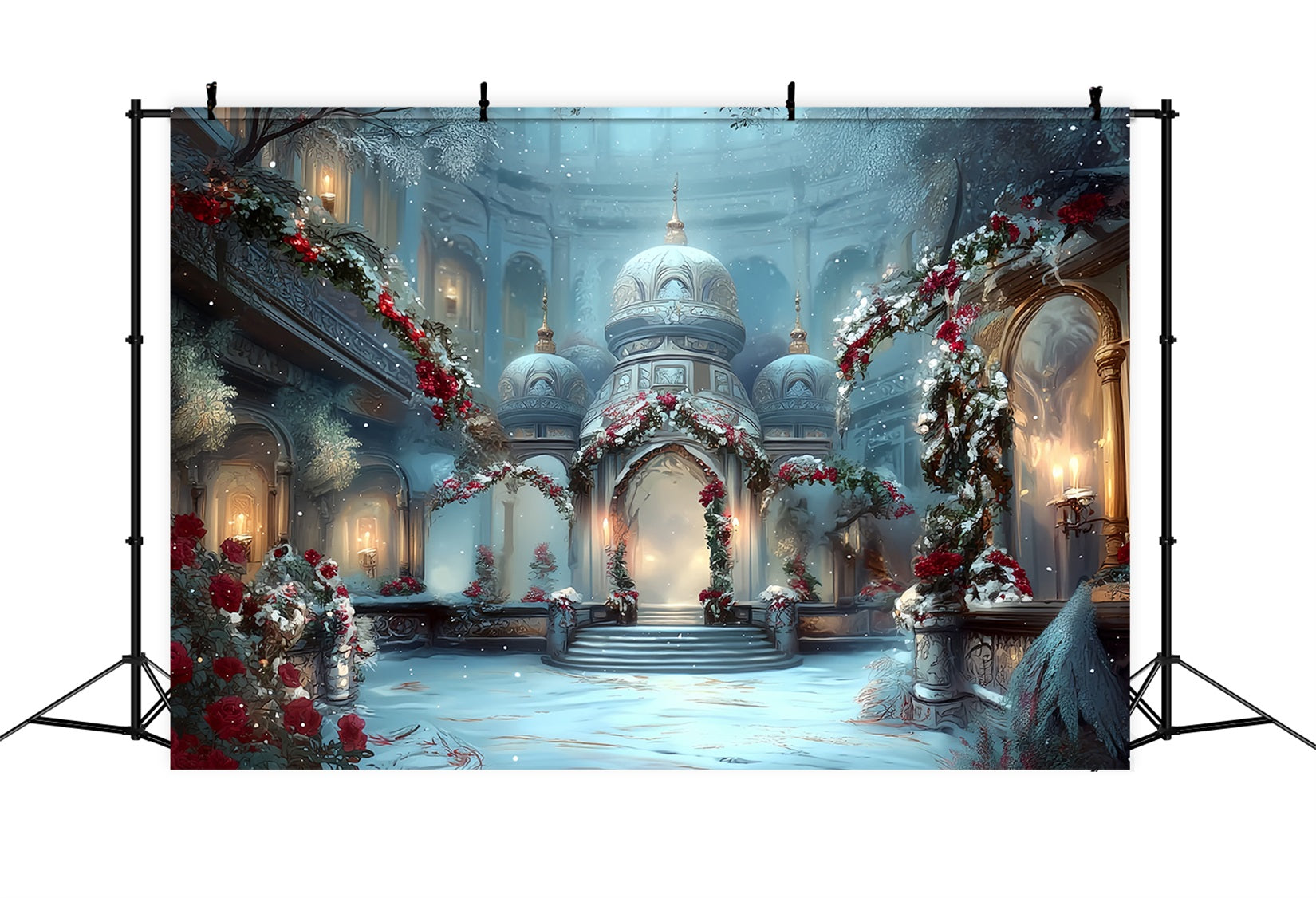 Church Backdrop Snowy Palace Winter Elegance Christmas Photo Backdrops TWW59-115