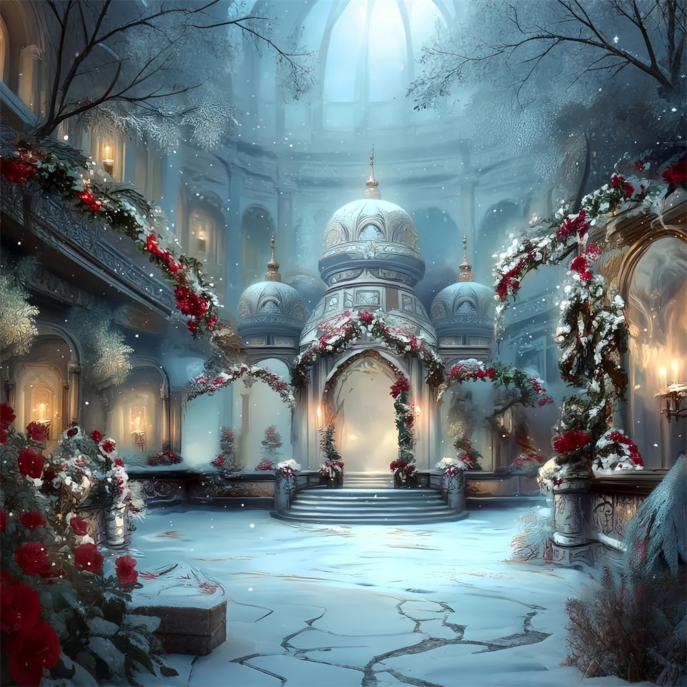 Church Backdrop Snowy Palace Winter Elegance Christmas Photo Backdrops TWW59-115