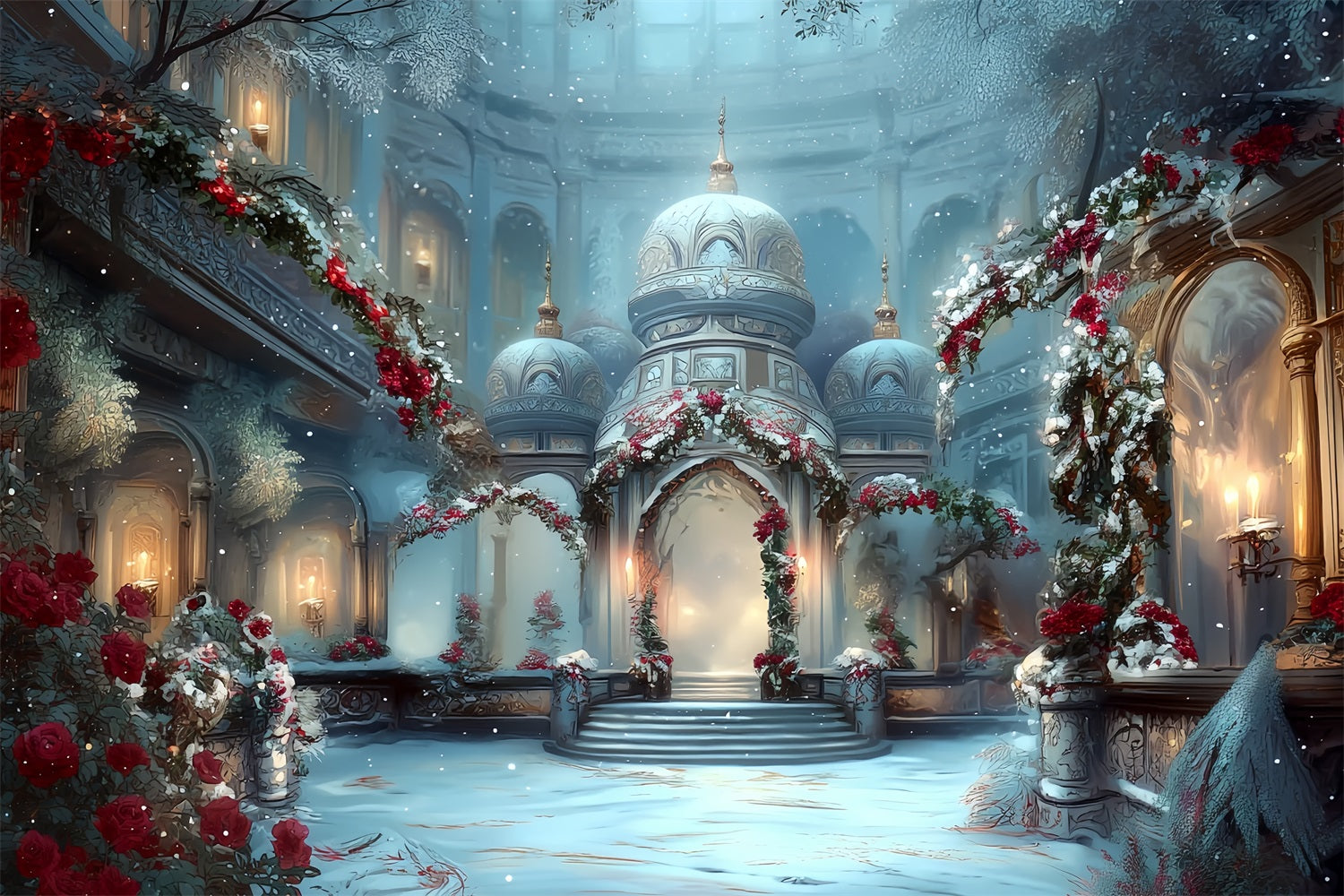 Church Backdrop Snowy Palace Winter Elegance Christmas Photo Backdrops TWW59-115