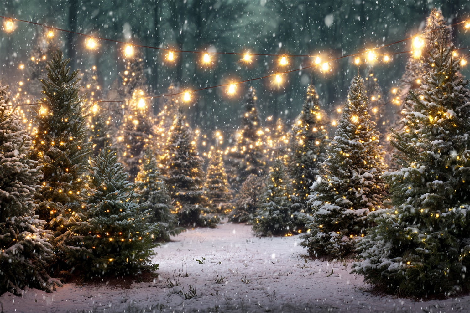 Christmas Farm Backdrop Twinkling Forest Lights Christmas Tree Backdrop TWW59-116
