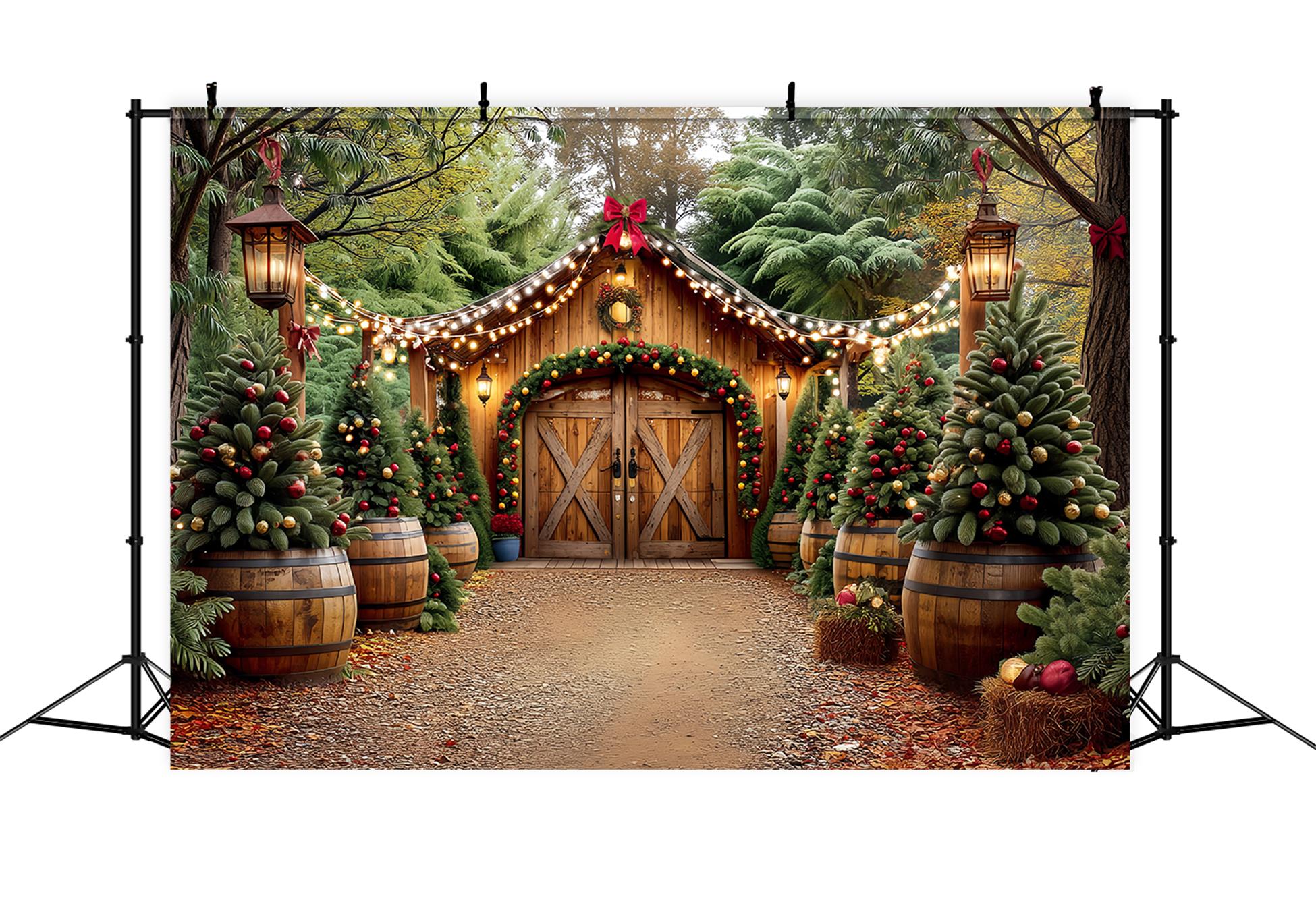 Christmas Farm Backdrop Rustic Barn Entrance Christmas Backdrop TWW59-117