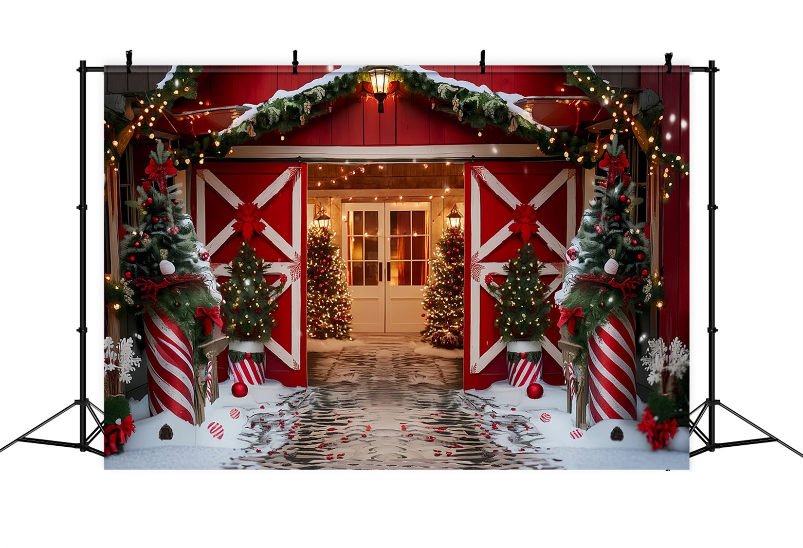 Christmas Farm Backdrop Red Barn Holiday Gateway Christmas Backdrops TWW59-118