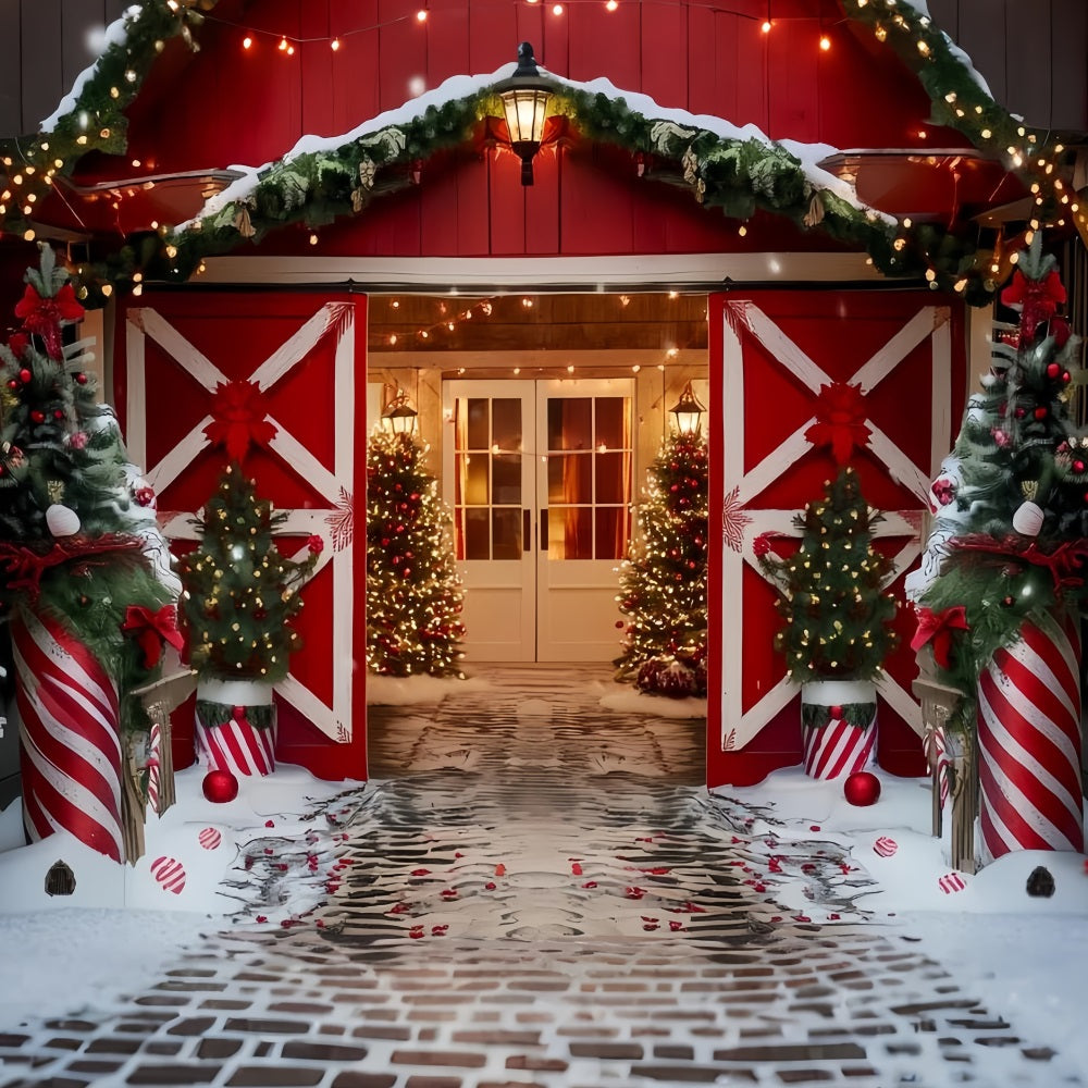 Christmas Farm Backdrop Red Barn Holiday Gateway Christmas Backdrops TWW59-118