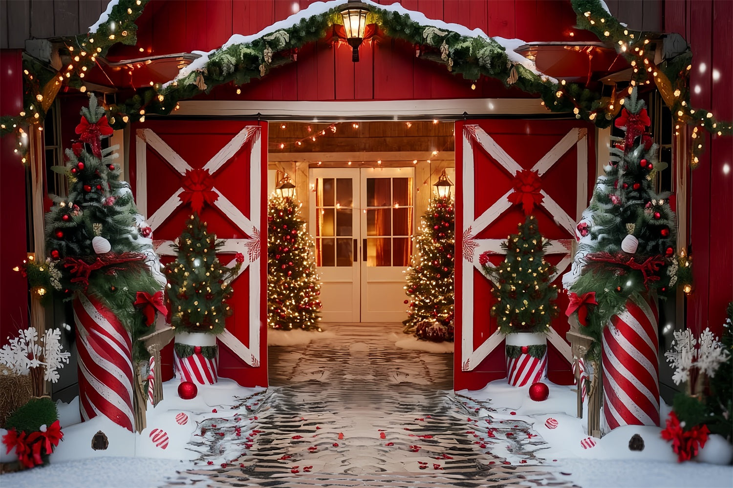 Christmas Farm Backdrop Red Barn Holiday Gateway Christmas Backdrops TWW59-118