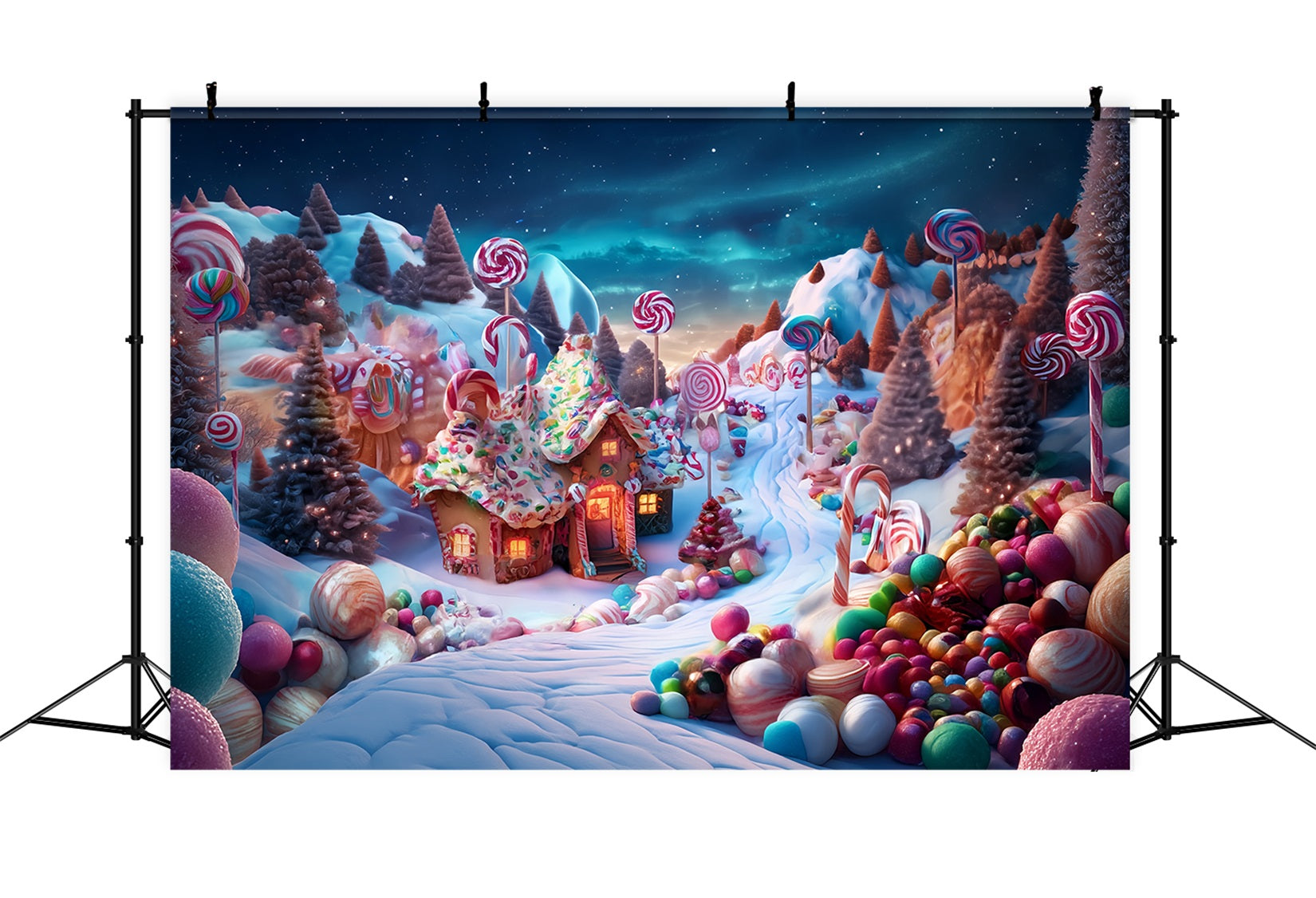Candyland Backdrop Candy Wonderland Gingerbread Cottage Christmas Photo Backdrop TWW59-119