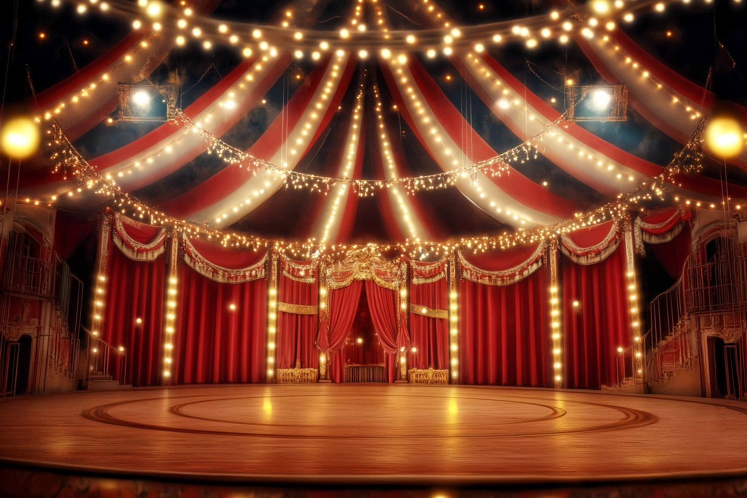 Carnival Tent Backdrop Grand Red Velvet Stage Photography Circus Backdrop TWW59-12