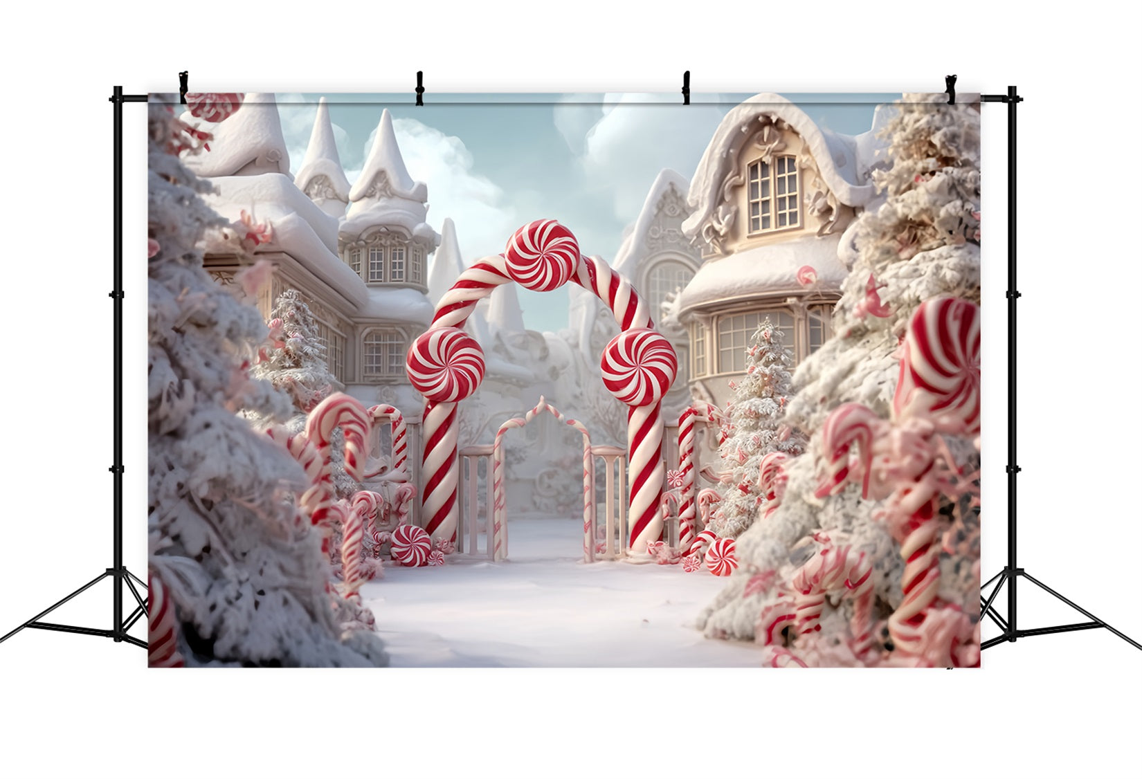 Candyland Backdrop Peppermint Candy Cane Arch Christmas Backdrop Ideas TWW59-120