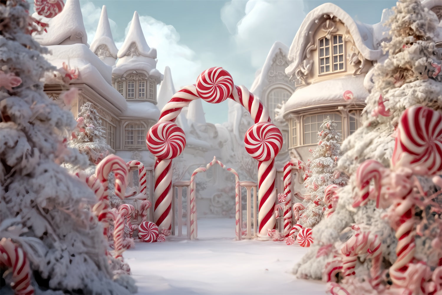 Candyland Backdrop Peppermint Candy Cane Arch Christmas Backdrop Ideas TWW59-120