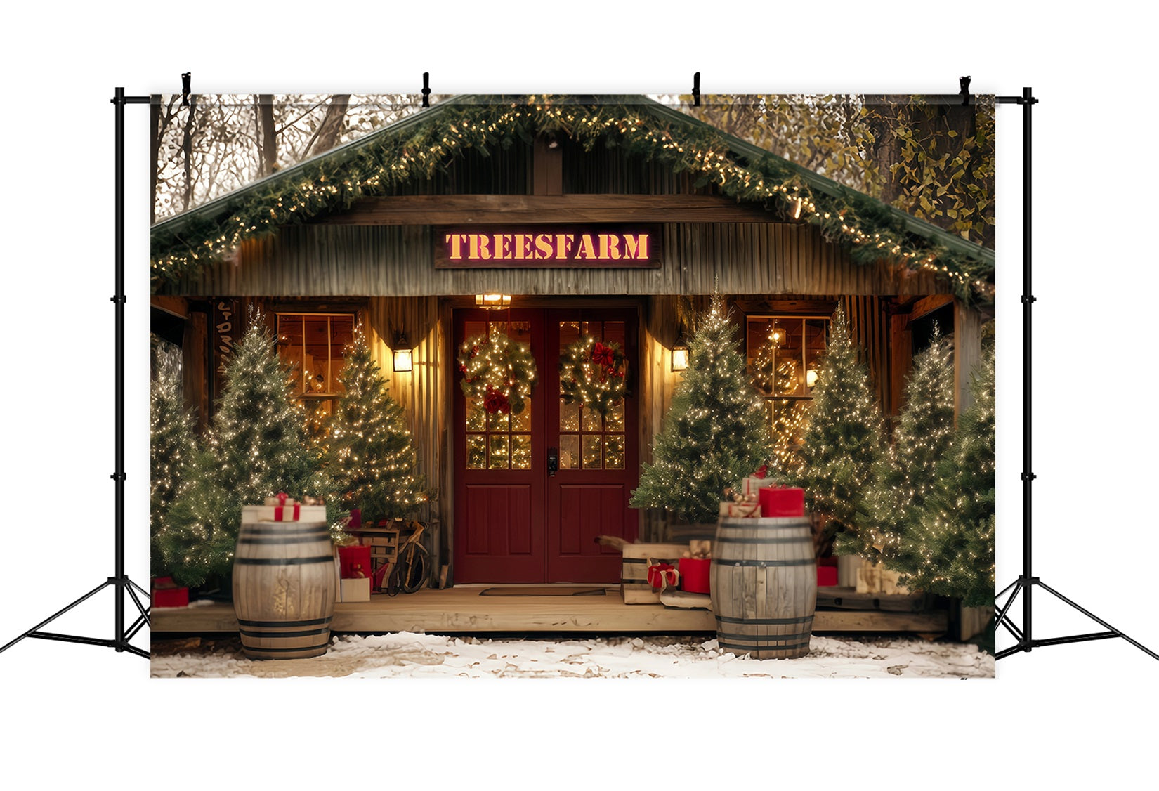 Christmas Farm Backdrop Rustic Tree Farm Entrance Christmas Photo Backdrops TWW59-122