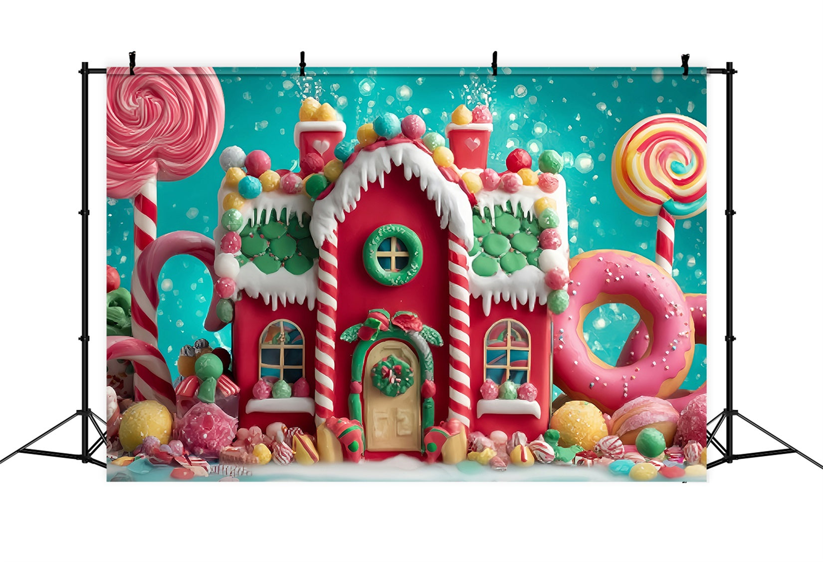 Candyland Backdrop Sweet Gingerbread Candy House Christmas Backdrops for Photos TWW59-123