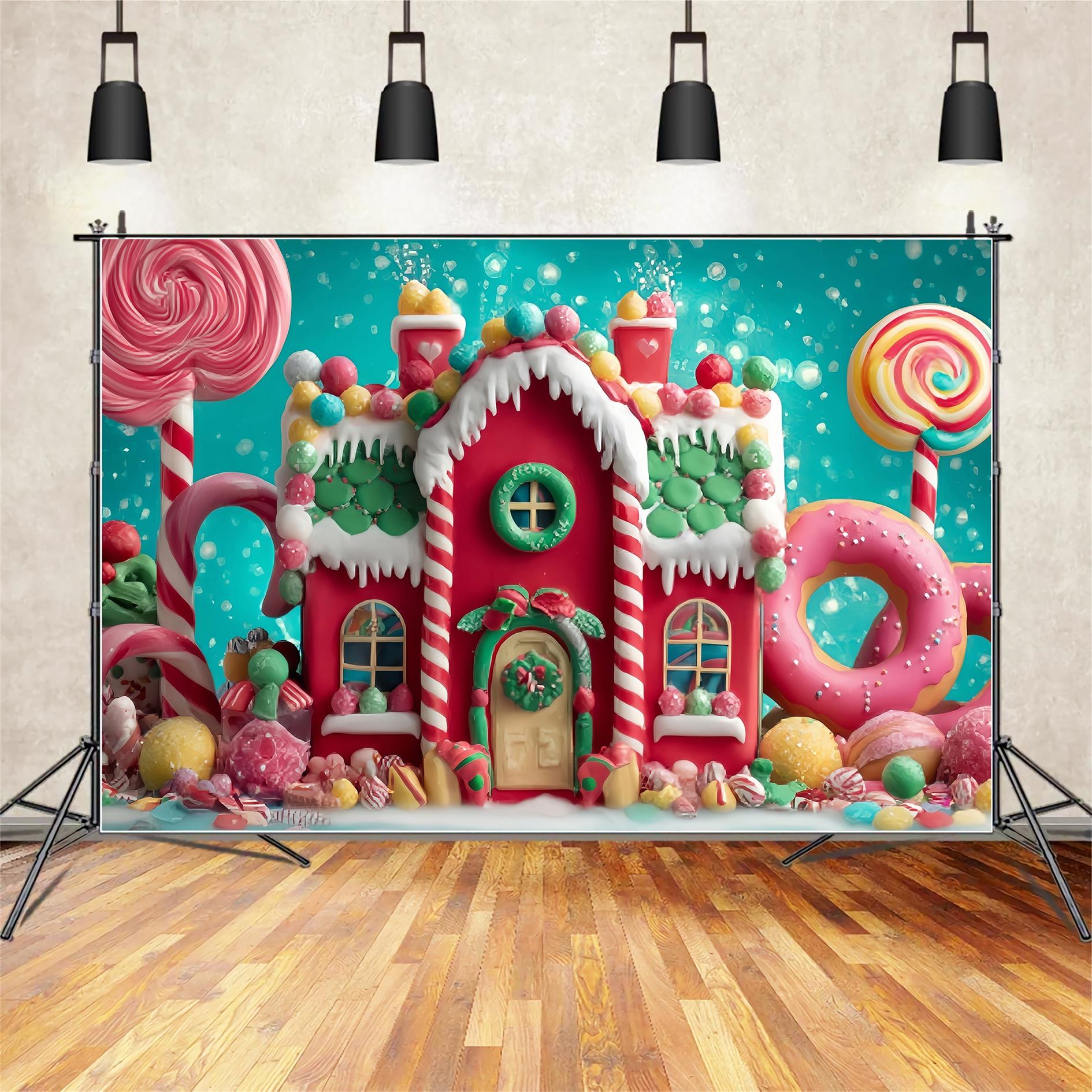 Candyland Backdrop Sweet Gingerbread Candy House Christmas Backdrops for Photos TWW59-123